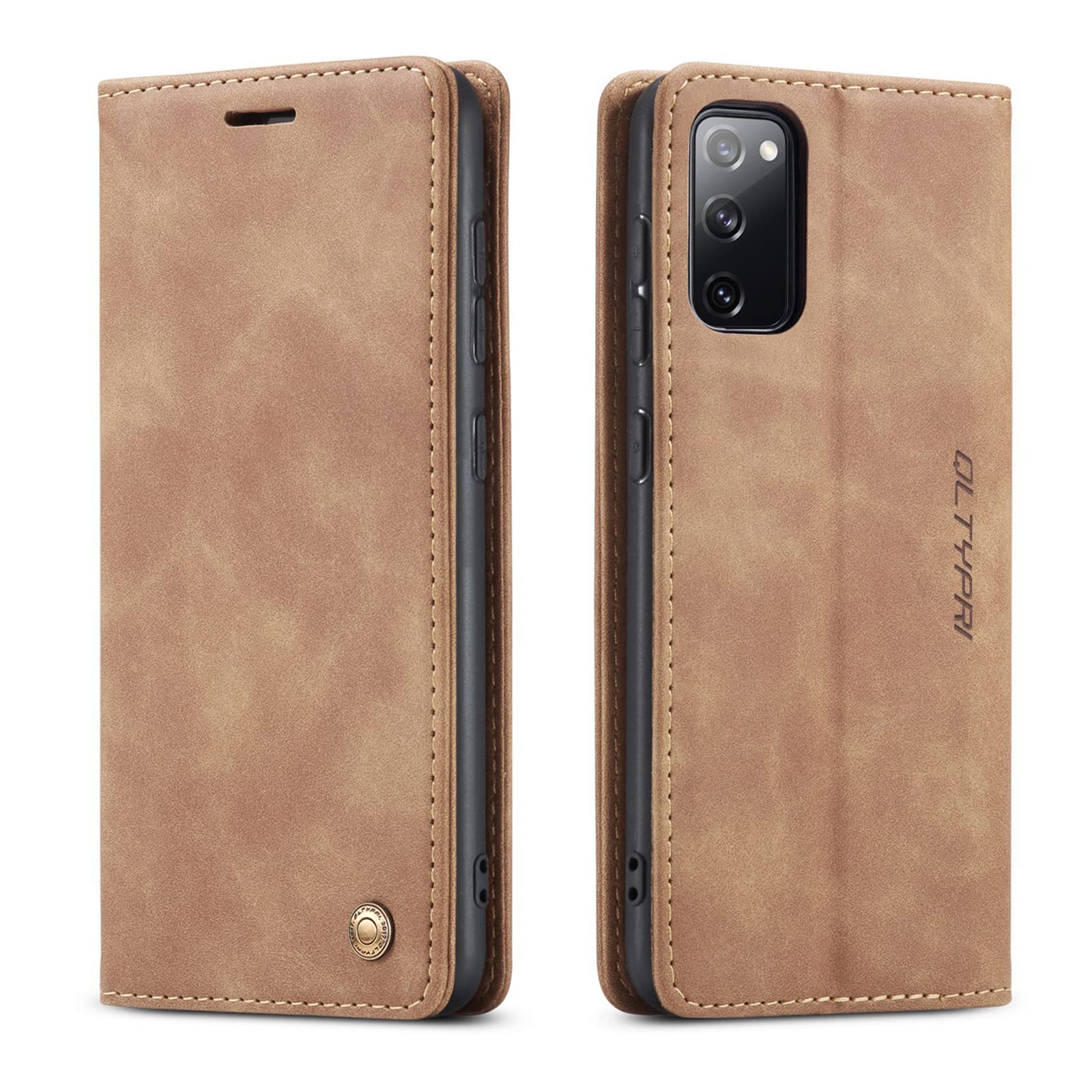 QLTYPRI Vintage PU Leather Wallet Flip Folio Case for Samsung Galaxy S20 FE 5G, Brown, Card Slot, Kickstand, Magnetic Closure