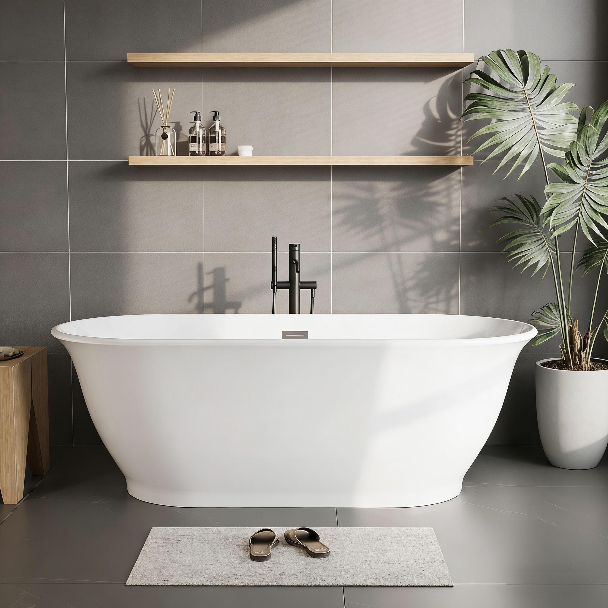 59'' Acrylic Freestanding Bathtub, Deep Soaking Tub, Comfort Rim