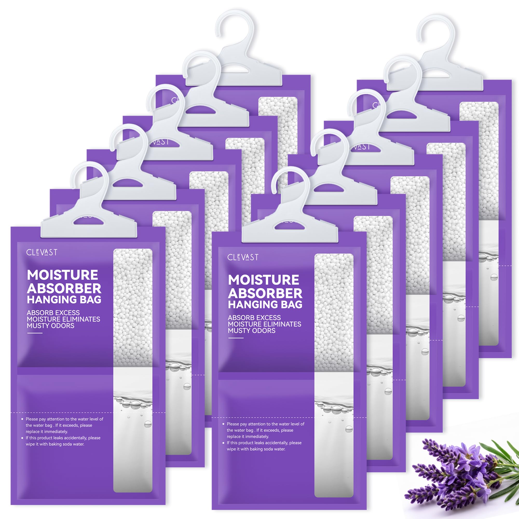 CLEVAST Moisture Absorbers Packets 10 Pack, Dehumidifier Bags for Closet, Scented Hanging Humidity Absorber in Wardrobes, Bedrooms, Bathrooms (