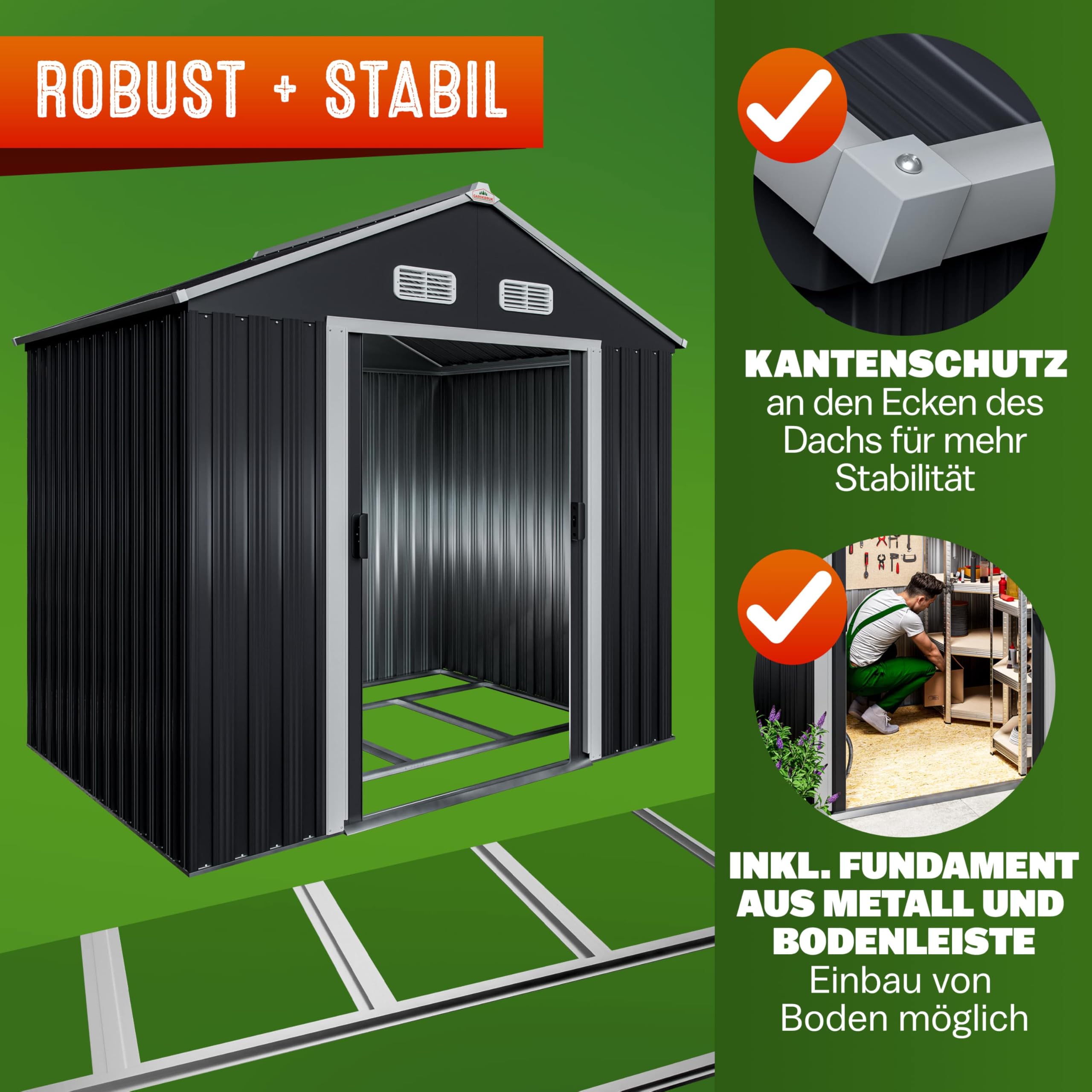 GARDEBRUK® XL Metall Gerätehaus 2m² 196x132x188cm Schiebetür Anthrazit Geräteschuppen