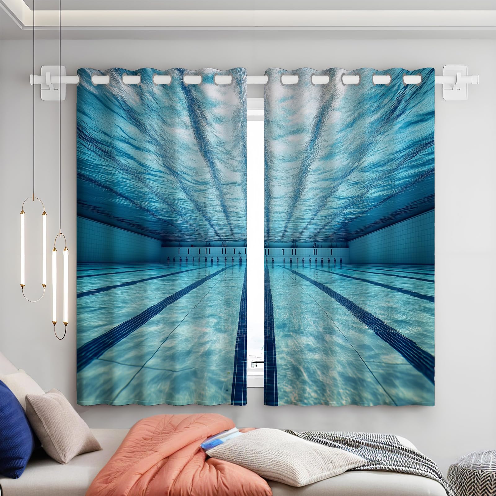 Rideaux phoniques bleu piscine 140x240 pour une chambre calme et cocooning