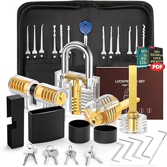IPSXP Lock Picking Set 32 Piece Lock Pick Set with 4 Transparent Training Locks and Manual The Perfect Lock Pick Set for Beginners and Professionals Locksmiths Black