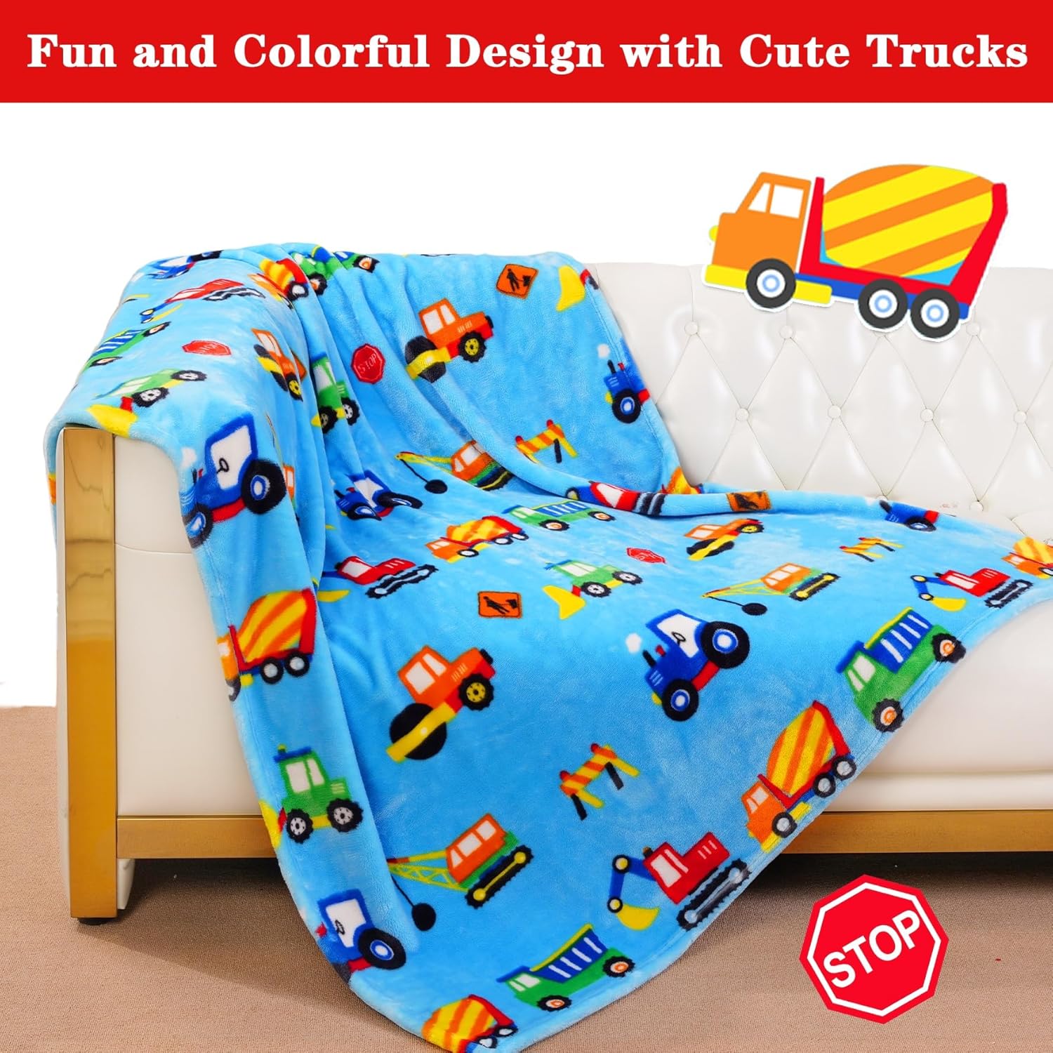 Lukeight Construction Toddler Blanket Gifts for Boys and Girls, Plush Truck Throw Blanket for Kids, Thick and Warm Boys Blanket for Teens Birthday (Construction, 50x60 Inches) - Image 2