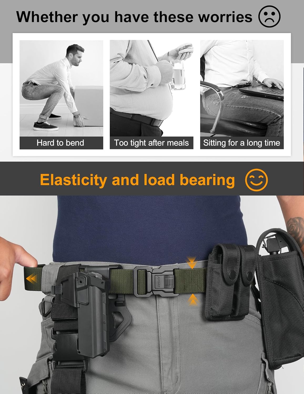 JUKMO Men's Tactical Belt with Lock, Military Work 1.5" Stretch Nylon Web Quick Release Belt with Heavy Duty Seatbelt Buckle - Image 4