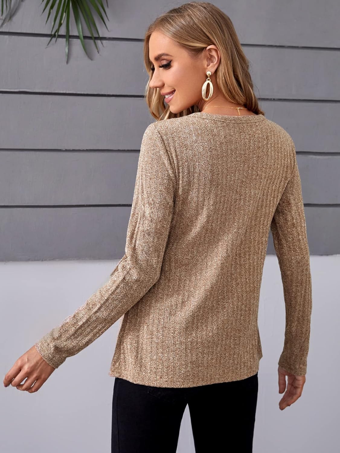 MakeMeChic Women's Maternity Shirts Casual Long Sleeve Tie Front Ribbed Knit Pregnancy Tee Top at  Women’s Clothing store