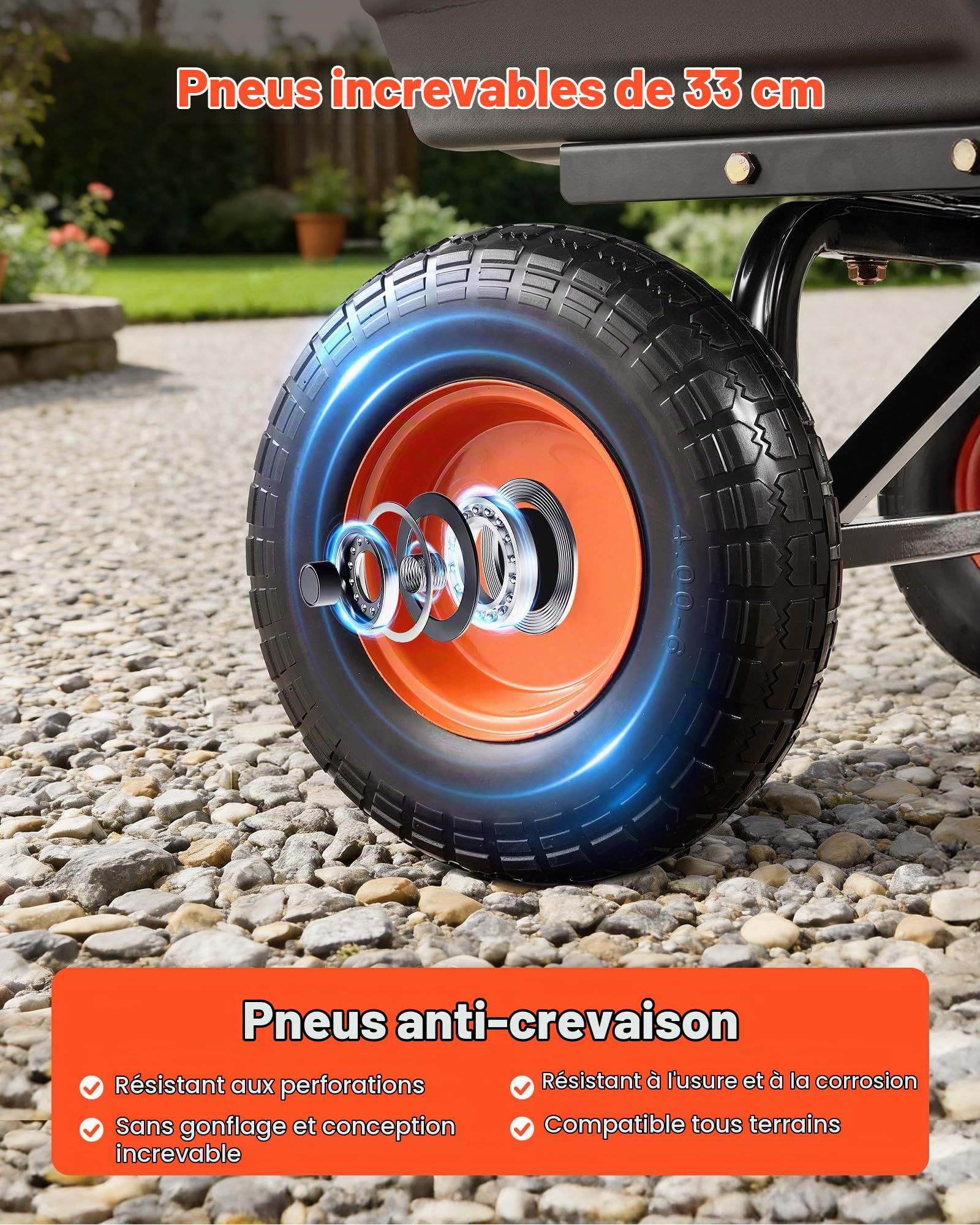 VEVOR Chariot de Jardin Basculant Max. 544 kg Chariot à Benne Basculante PP pour Transport de Bois Plantes Terre, Ridelles Amovibles, Poignée 2-en-1 Tractable, 4 Roues Increvables, Basculement à 90°
