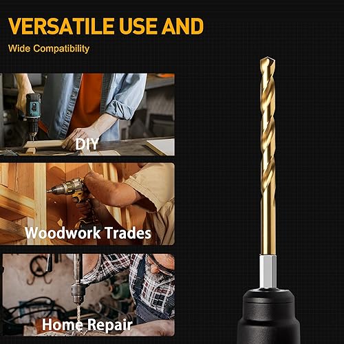 Miniatura 7 de Juego de 13 brocas hexagonales con revestimiento de titanio de 14 de pulgada, punta de 135 grados, juego de brocas de impacto HSS con estuche de