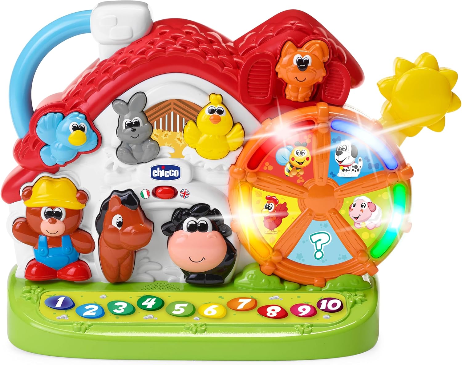 Chicco Fattoria Parlante Bilingue Italiano/Inglese, Fattoria con Animali per Bambini con Luci e Suoni, 3 Modalità di Gioco, Gioco Educativo Elettronico – Giochi per Bambini 1-4 Anni