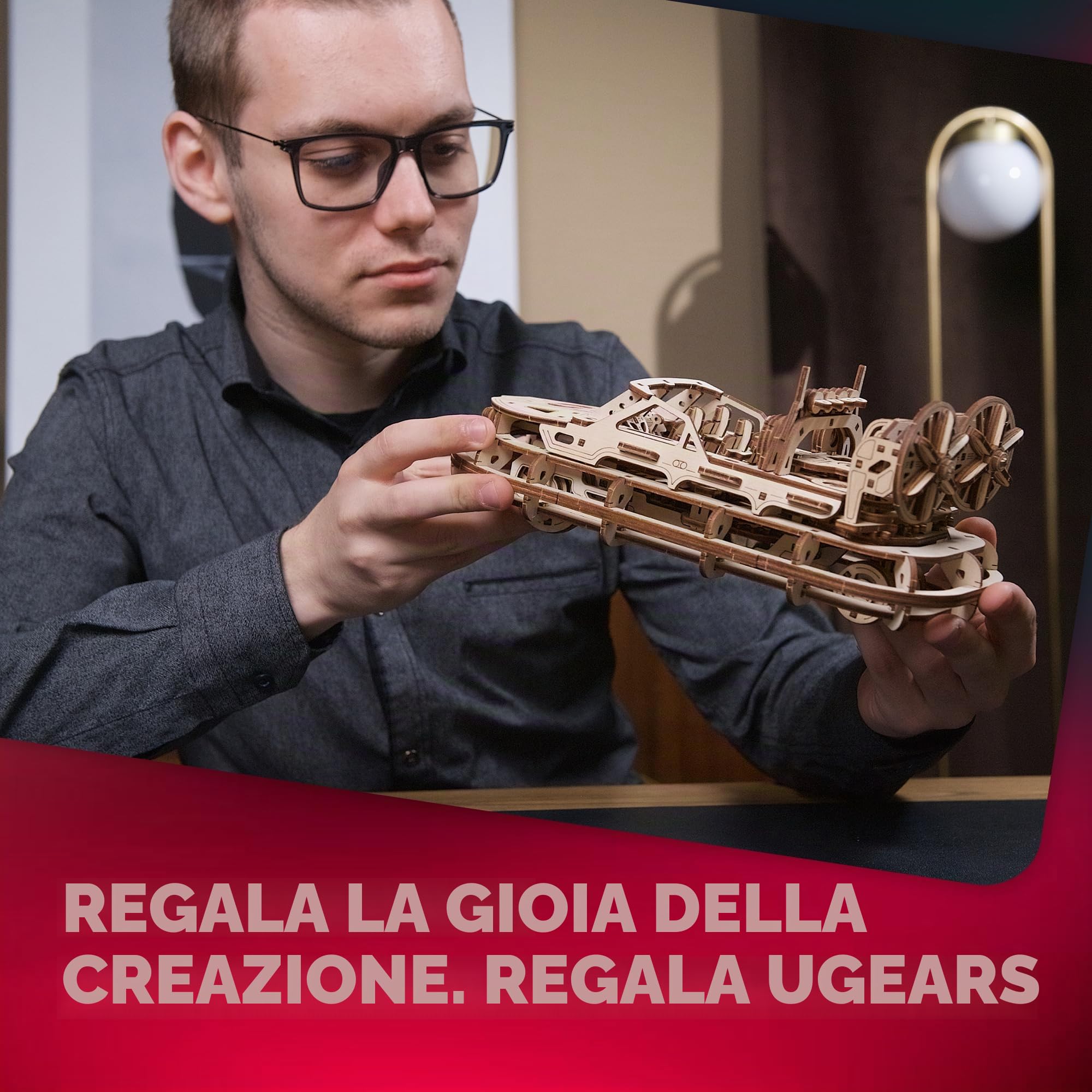 UGEARS Hovercraft di Salvataggio - Puzzle 3d Legno - Modellismo da Costruire Adulti - Modellino Barca Hovercraft Legno 3D Meccanico - Ideale per Appassionati di Modellini da Costruire e Puzzle 3D
