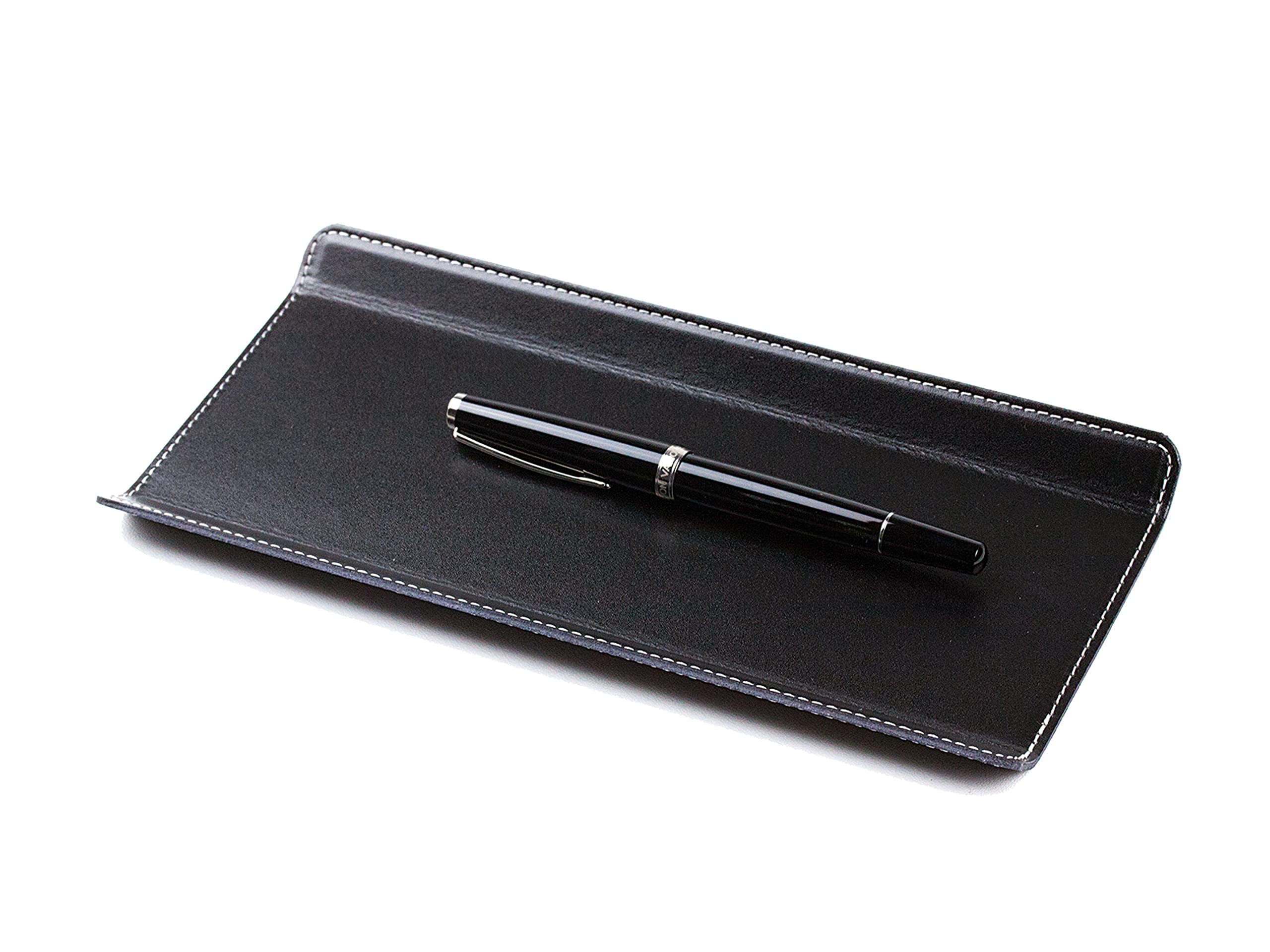 DELMON VARONE - Federschale aus Cambridge Top Grain Leder schwarz - Echtleder Stiftablage für Kugelschreiber und Füller - Elegante Stifteschale mit schwerer Metalleinlage für Schreibtisch und Büro