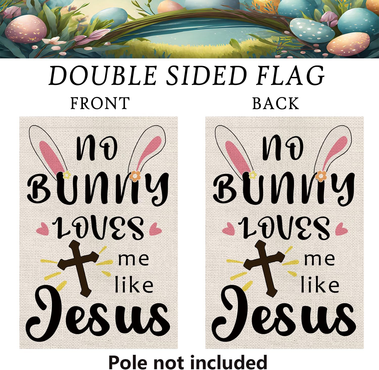 Easter Garden Flag Religious Cross No Bunny Loves Me Like Jesus Christian Burlap Double Sided Vertical Holiday Spring Yard Outdoor Decor 12.5 x 18 Inch - Image 3