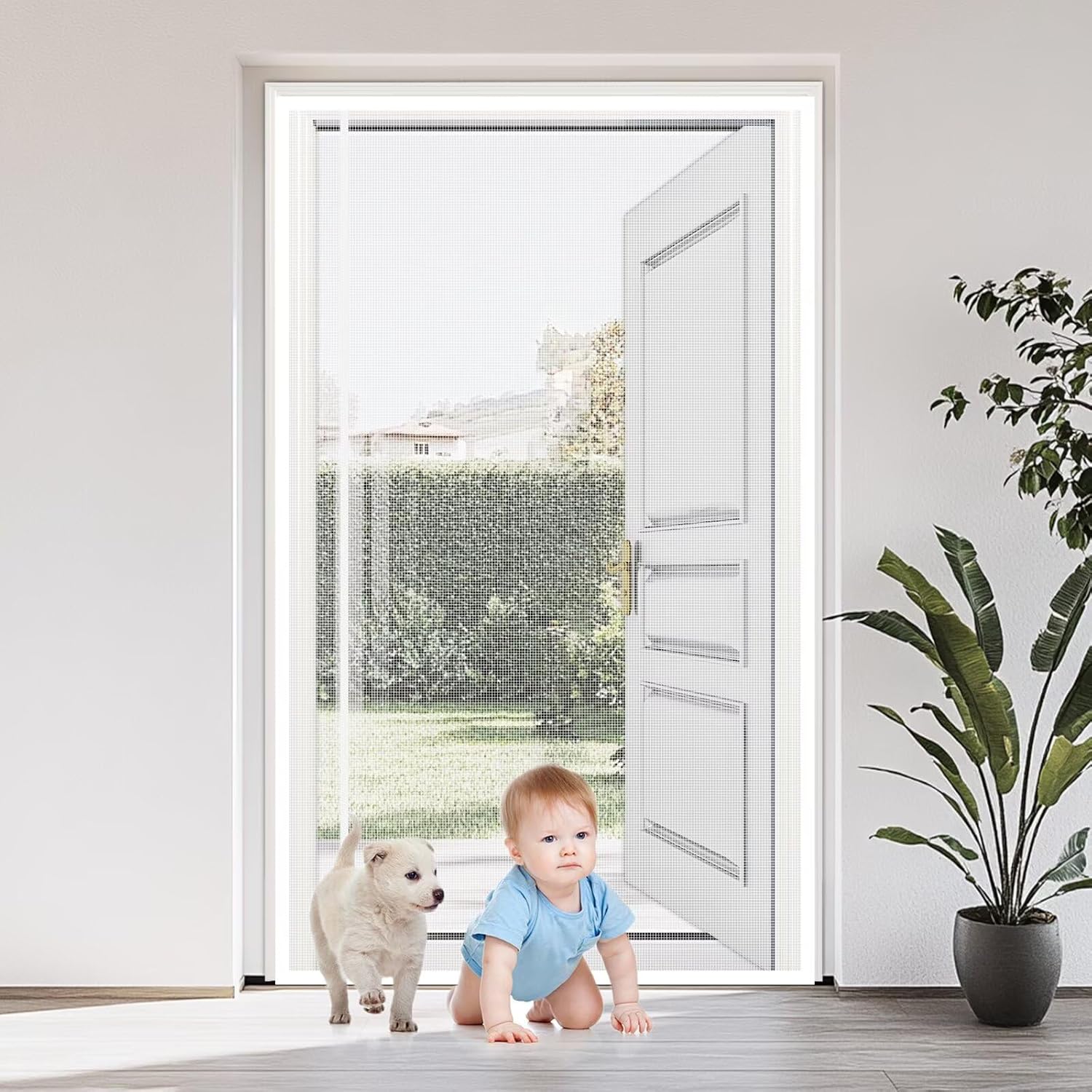 Magnetic Screen Door, 39x9 8Inch, Left and Right Side Opening, Hanging Door Curtain for Porch/Residence/House/Apartment Tenants, White