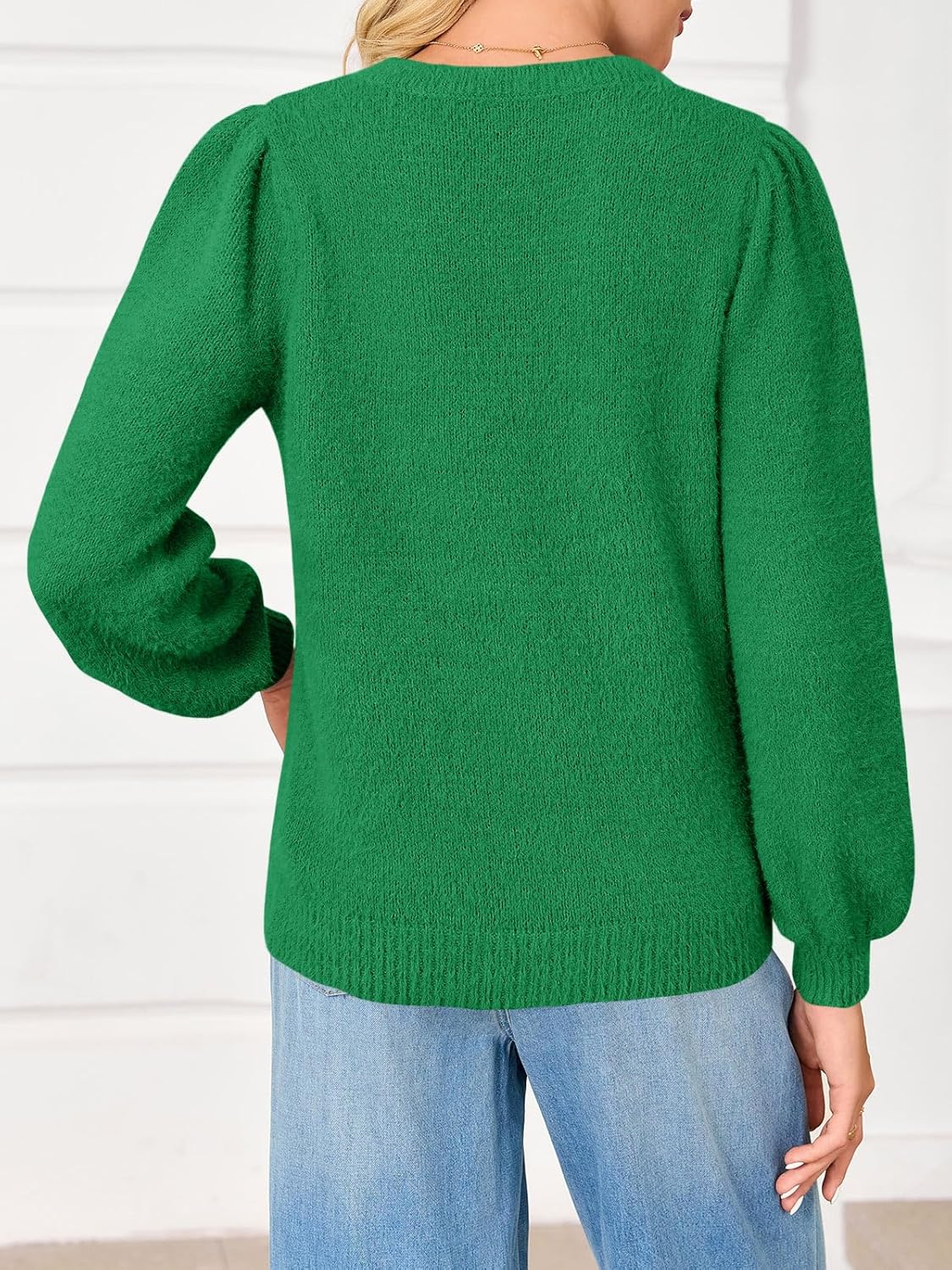 Saodimallsu Womens Puff Long Sleeve Sweaters Fall Crew Neck Cozy Soft Knit Loose Casual Pullover Tops - Image 5