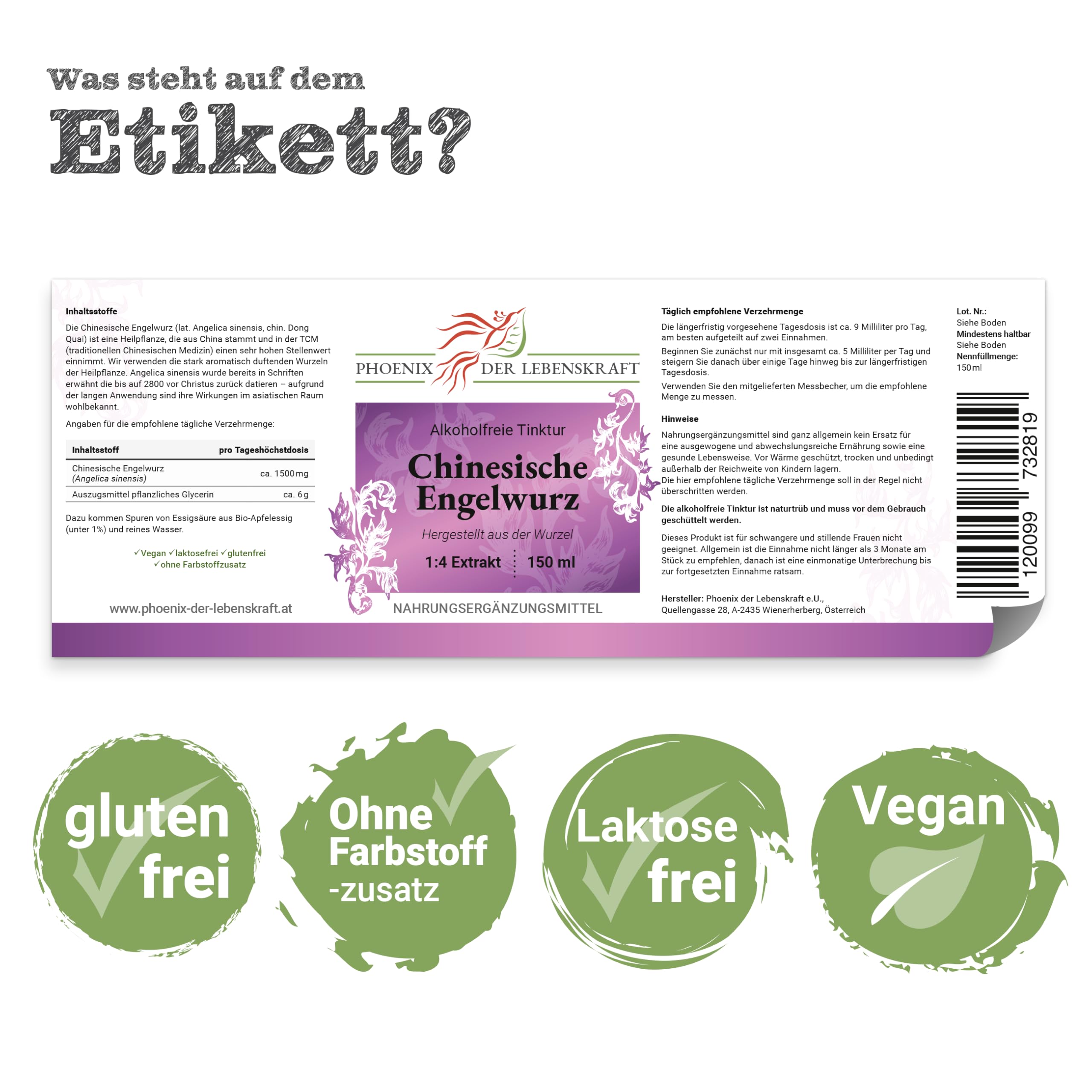 Chinesische-Engelwurz Tinktur (alkoholfrei) 150ml | Angelica sinensis (1:4 Extrakt) | Top Premium Qualität aus Österreich | Veganes Nahrungsergänzungsmittel ohne Zusatzstoffe | Dong Quai