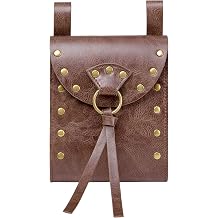 Medieval ViKing Faux Leather Belt Pouch - Adjustable Brown Nordic Embossed Waist Bag for LARP Renaissance Halloween Cosplay Festival Costume Accessories for Men Women