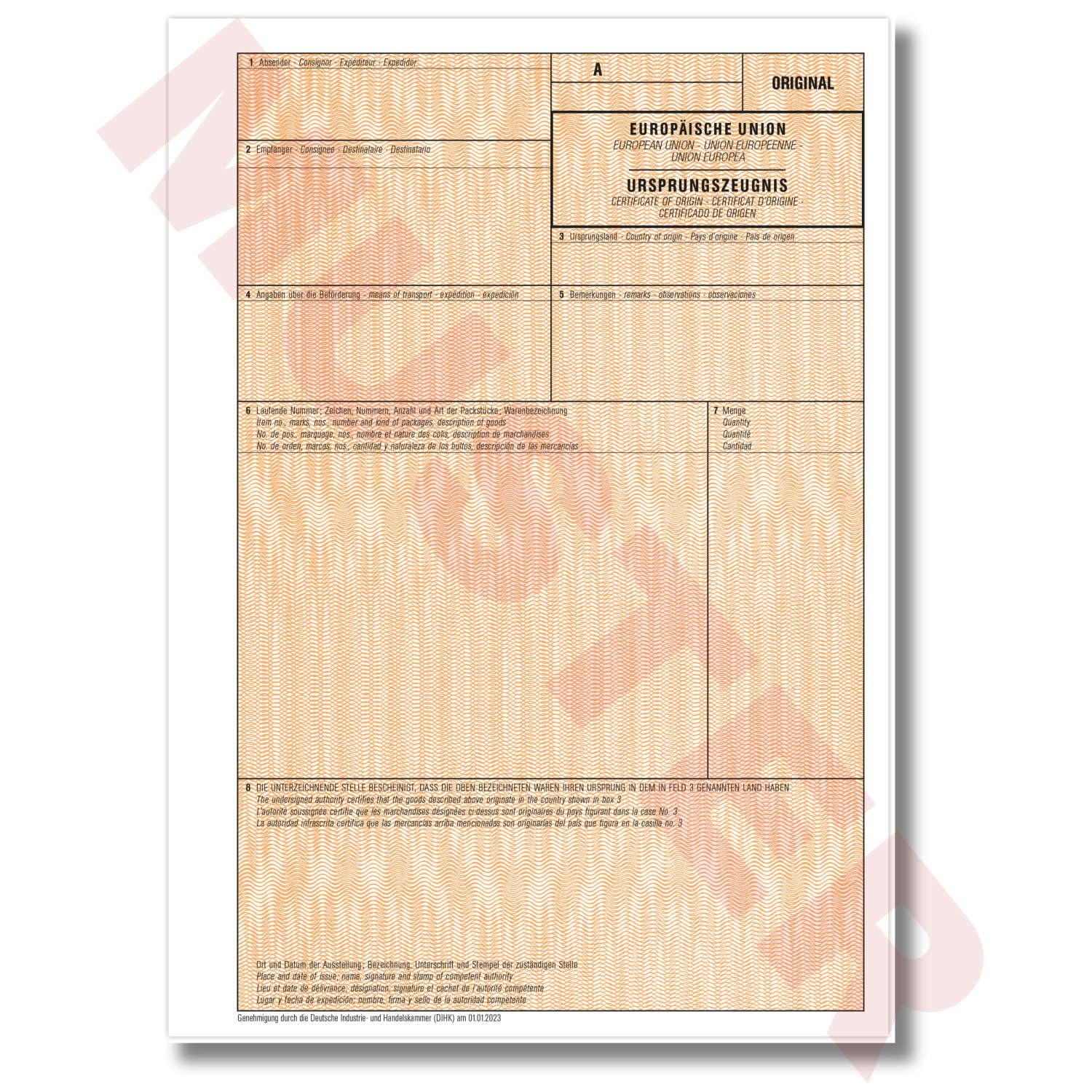 Ursprungszeugnis 1-fach x 100 | ohne Nummer | IHK Formular | für Laser- und Inkjetdrucker | Premium Markenqualität – Made in Germany