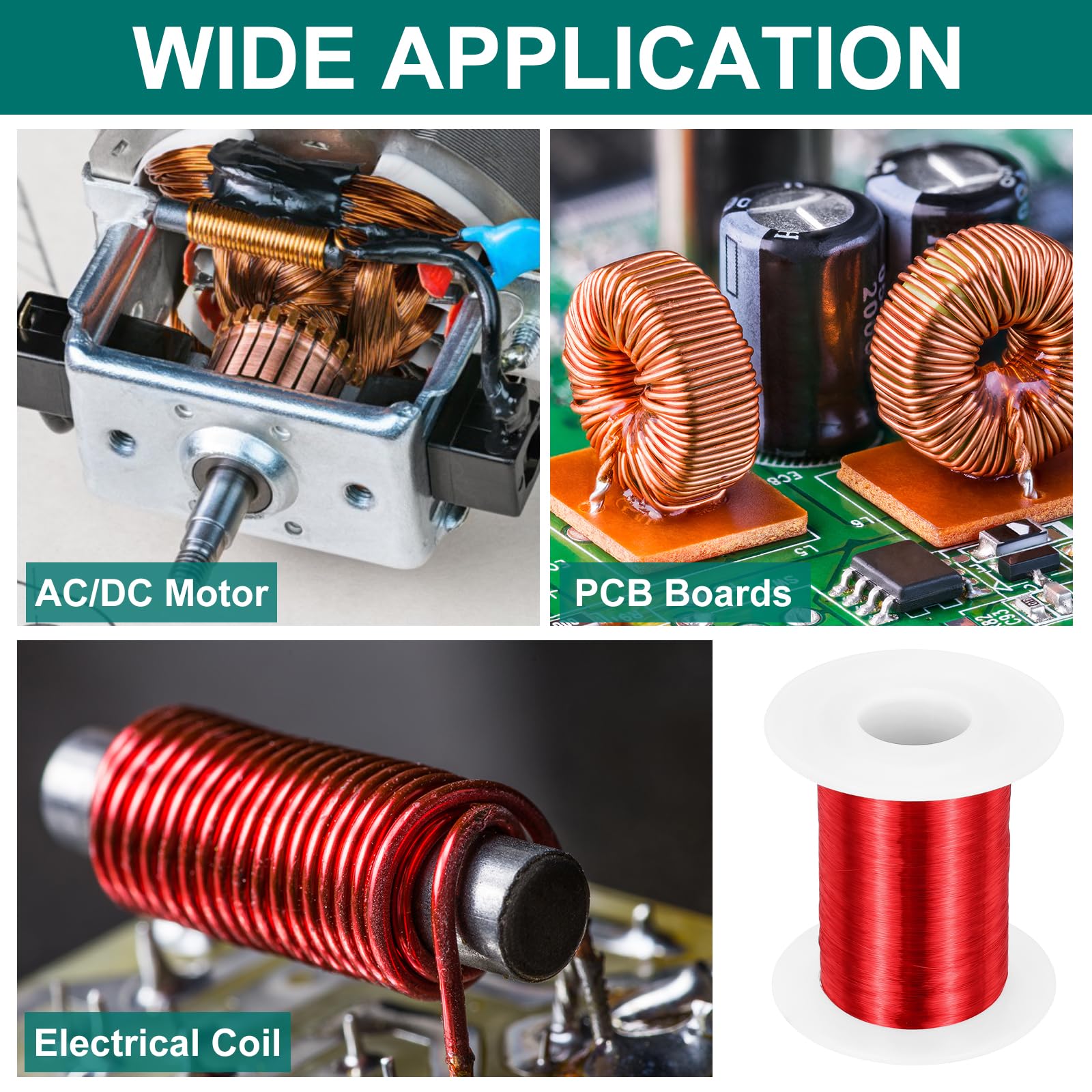 sourcing map Fil magnétique 44 AWG, fil de cuivre émaillé de calibre 44, fil de bobine magnétique de 113,4 g pour transformateur, moteur, électrique, 155C (311F)