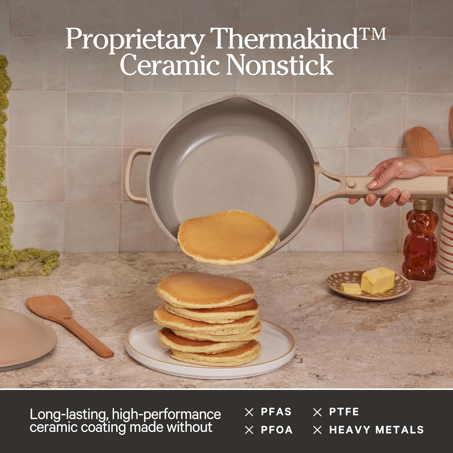 Our Place Mini Always Pan | 8.5" Ceramic Pan with Modular Lid & Beechwood Spatula | Patented 10-in-1 Nonstick, Non-Toxic Cookware Made Without PFAS | Induction & Oven-Safe up to 450°F | Spice