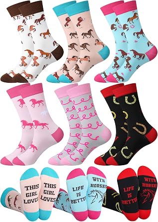 Hercicy 6 Pairs Funny Horse Socks for Women Girls Riding Birthday Gift for Horse Lover Cowgirl Equestrian Party Favors