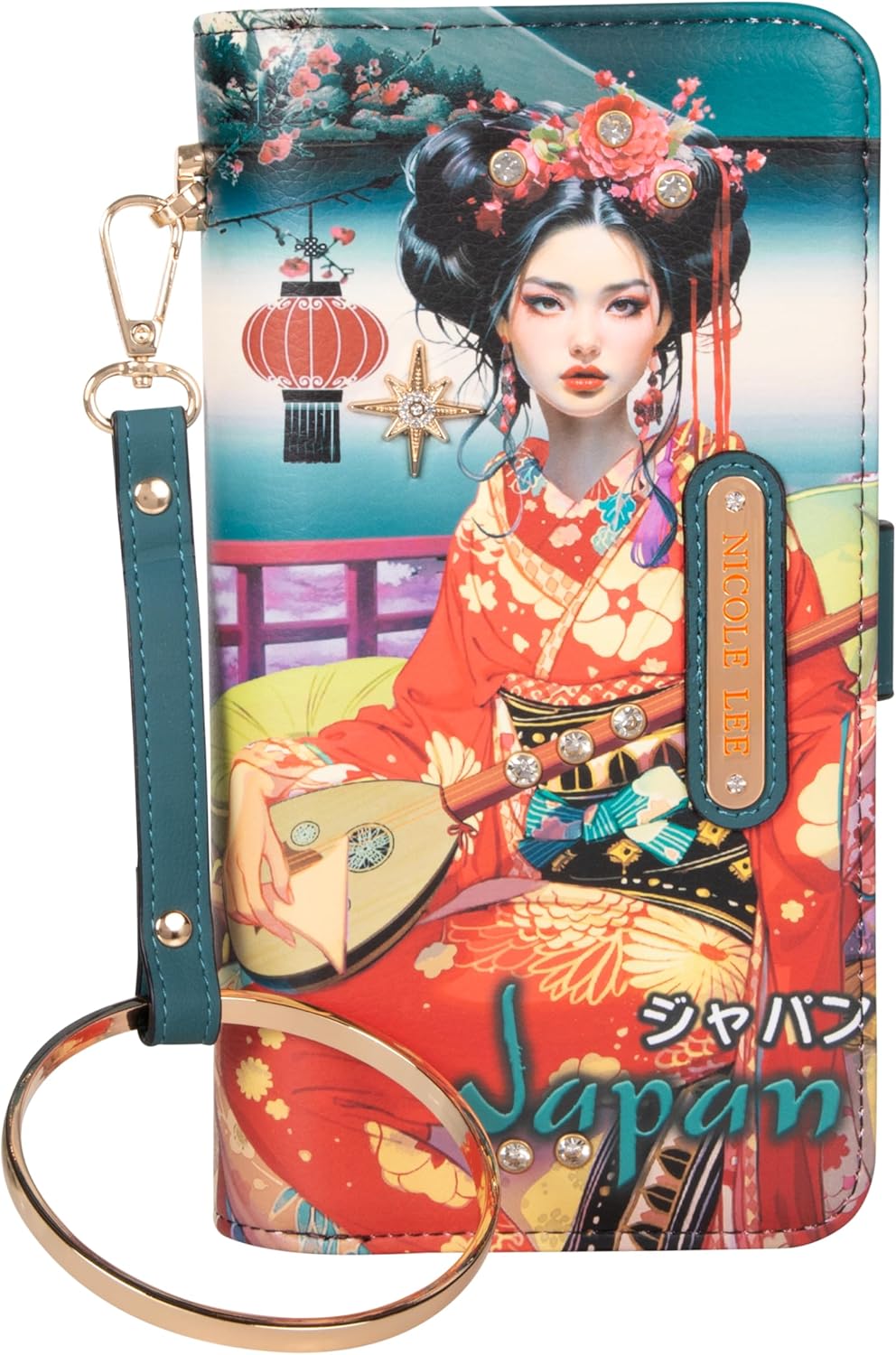 Nicole Lee Signature Bifold Wallet Wristlet, Vegan Leather, 6 Card Slots and Detachable Strap