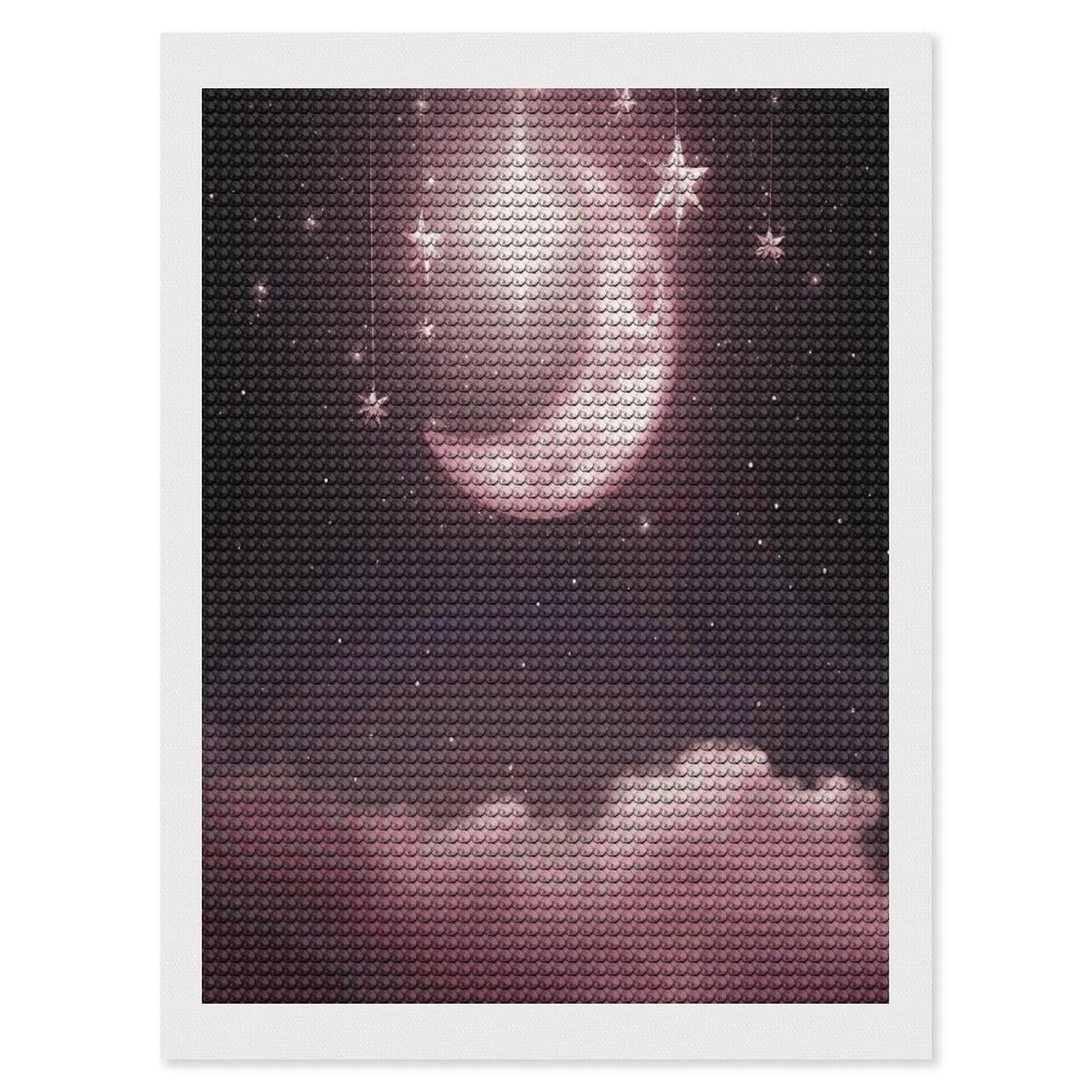 JTREHY Moon Pink Stars Diamond Art Kits Personalized DIY Round Diamond Painting Kits for Beginner Full Drill Diamonds Dots Paintings for Adults Gem Art Crafts Home Decor