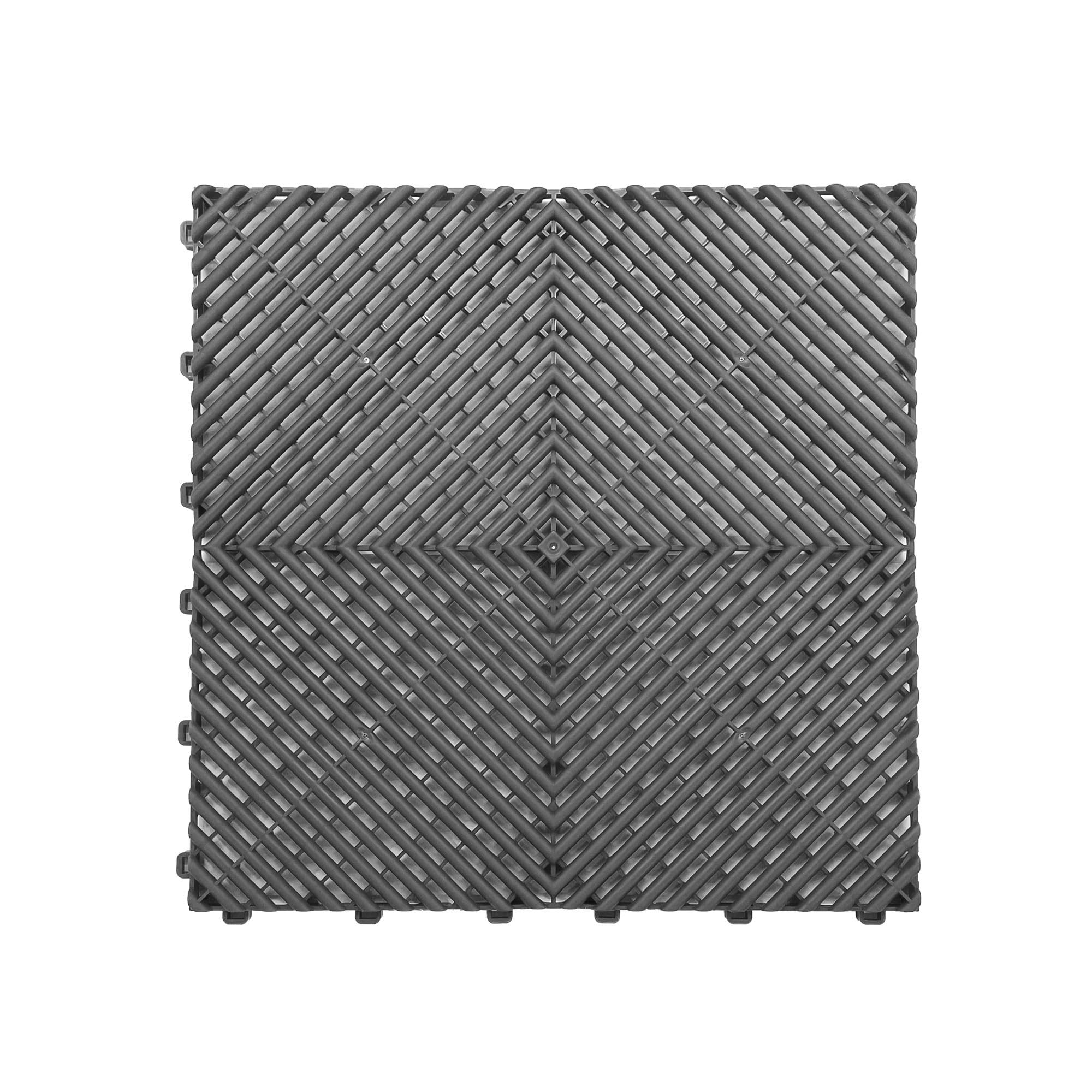 (Grey Pack Of 4) Modular Interlocking Ribbed Garage Flooring Tiles 5060608816378