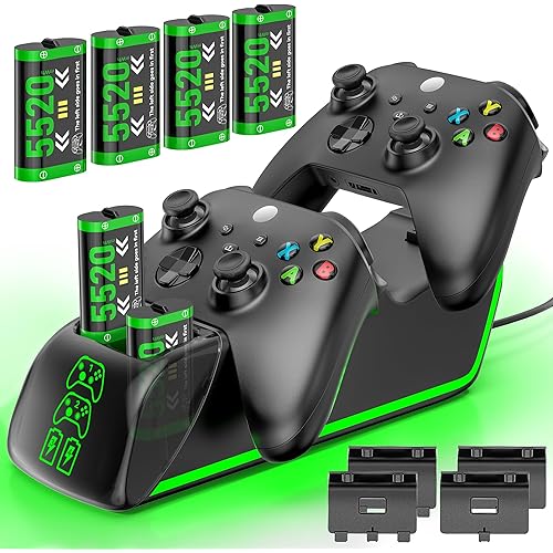 4-in-1 Charger for Xbox Series/One X|S Controllers, with 4× 5520mWh Rechargeable Battery Packs,Charges Dual Remotes & Batteries Simultaneously,Upgraded Quad Charging Dock Station for Xbox Gamer Gift
