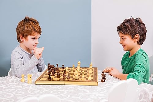 Miniatura 7 de Juego de ajedrez y damas de madera magnética - Juego de ajedrez que se dobla para llevar hecho a mano tablero de ajedrez para adultos juego de damas