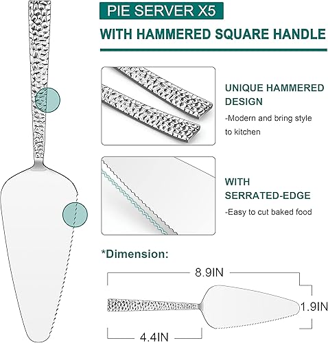 Miniatura 10 de E-far - Servidor de tartas de acero inoxidable martillado para pasteles cortador de espátula para pastelería pizza de queso borde dentado con mango