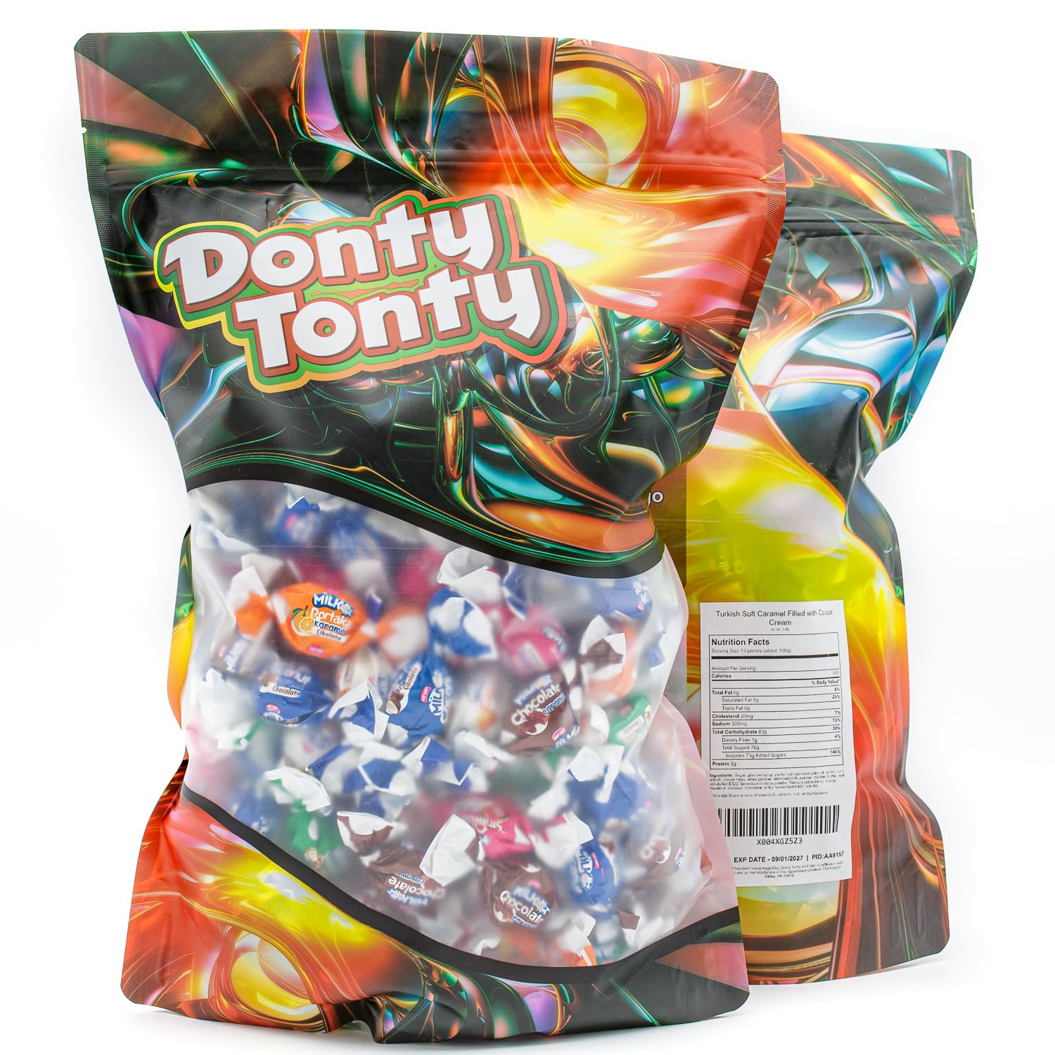 Turkish Soft Caramel Filled with Cocoa Cream – 5 lb, Individually Wrapped, Assorted Chewy Fruit Candy (6 Flavors), Bulk Resealable Bag