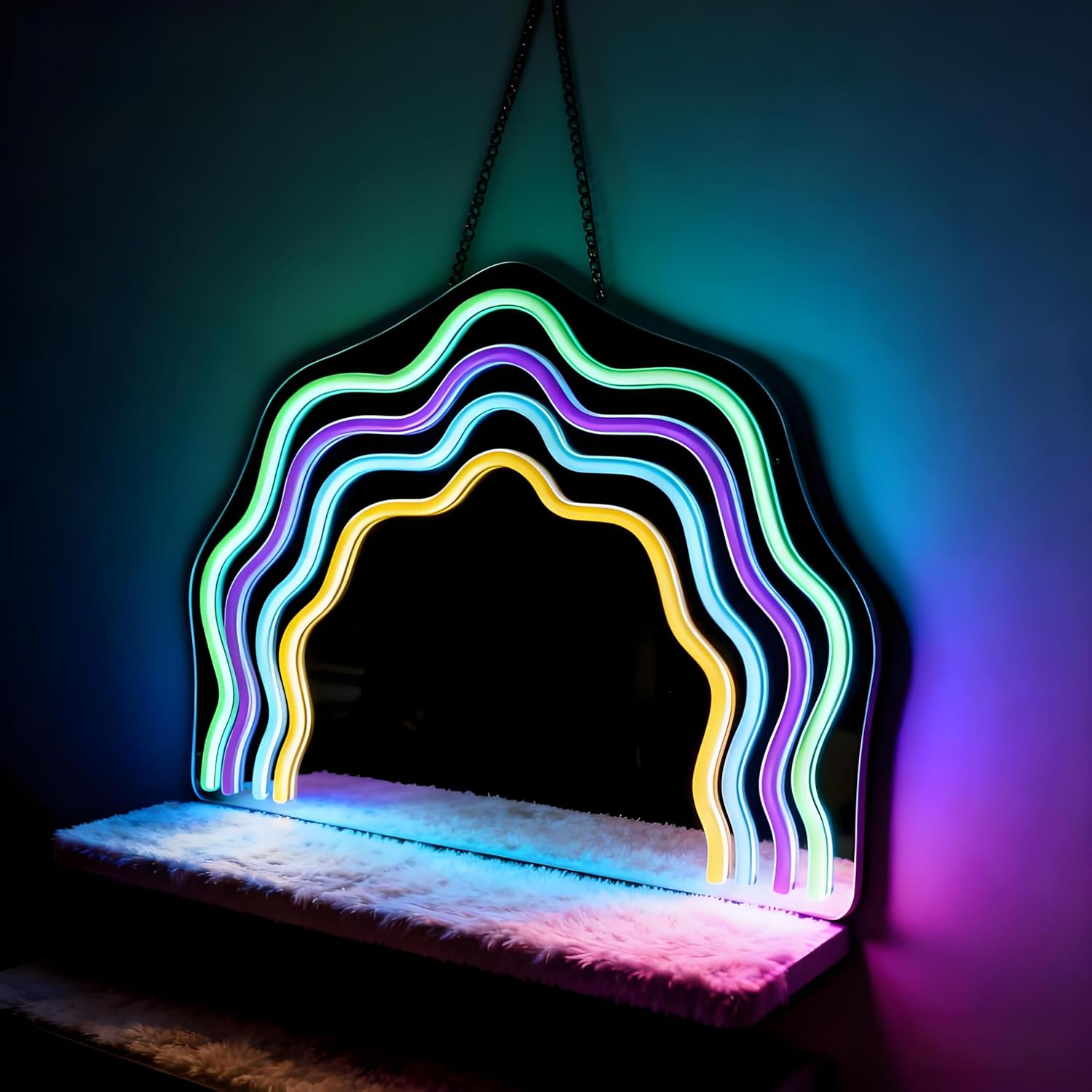 Rainbow Mirror Neon Sign for Wall Decor Colorful Light Up Mirror Led Sign Girls’ Birthday Party Gifts Led Decorative Night Signs Room Decoration Christmas Party Gift for Girl Dresser Bedroom