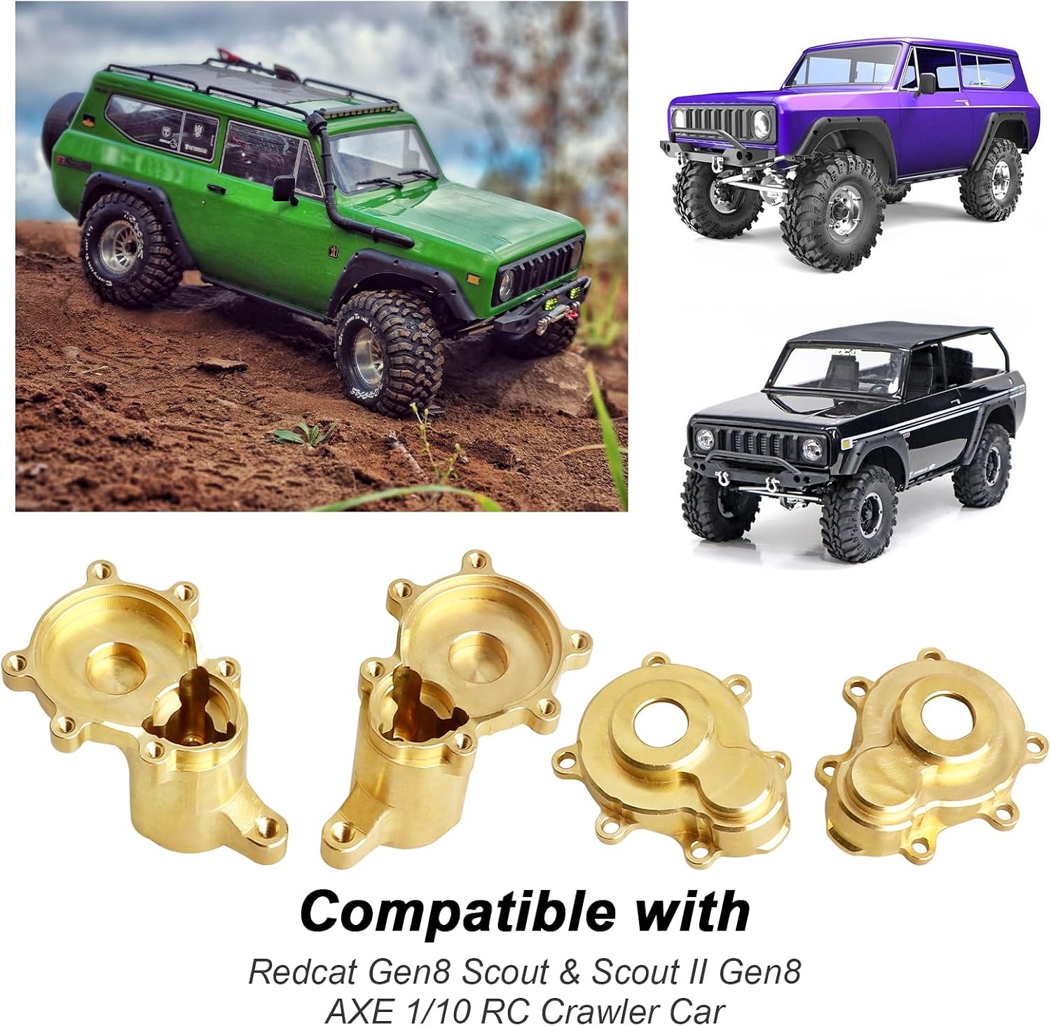 Hobbypark Brass Rear Portal Housing Steering Blocks (Inner & Outer) Heavy Duty Weights for Redcat Gen8 Upgrades Scout II Axe V2 Parts