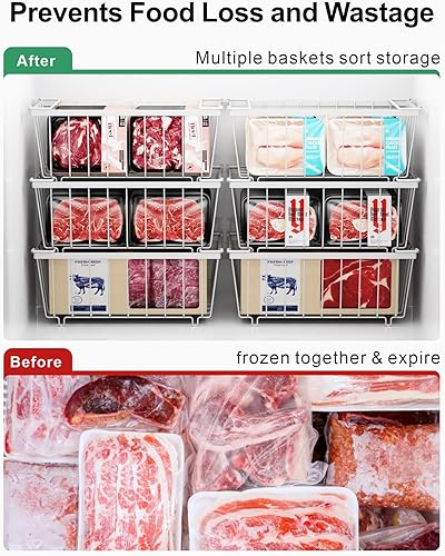 Miniatura 2 de iSPECLE Organizador de pecho para congelador, paquete de 4 cubos organizadores apilables para la mayoría de las carnes congeladas de 7 pies cúbicos