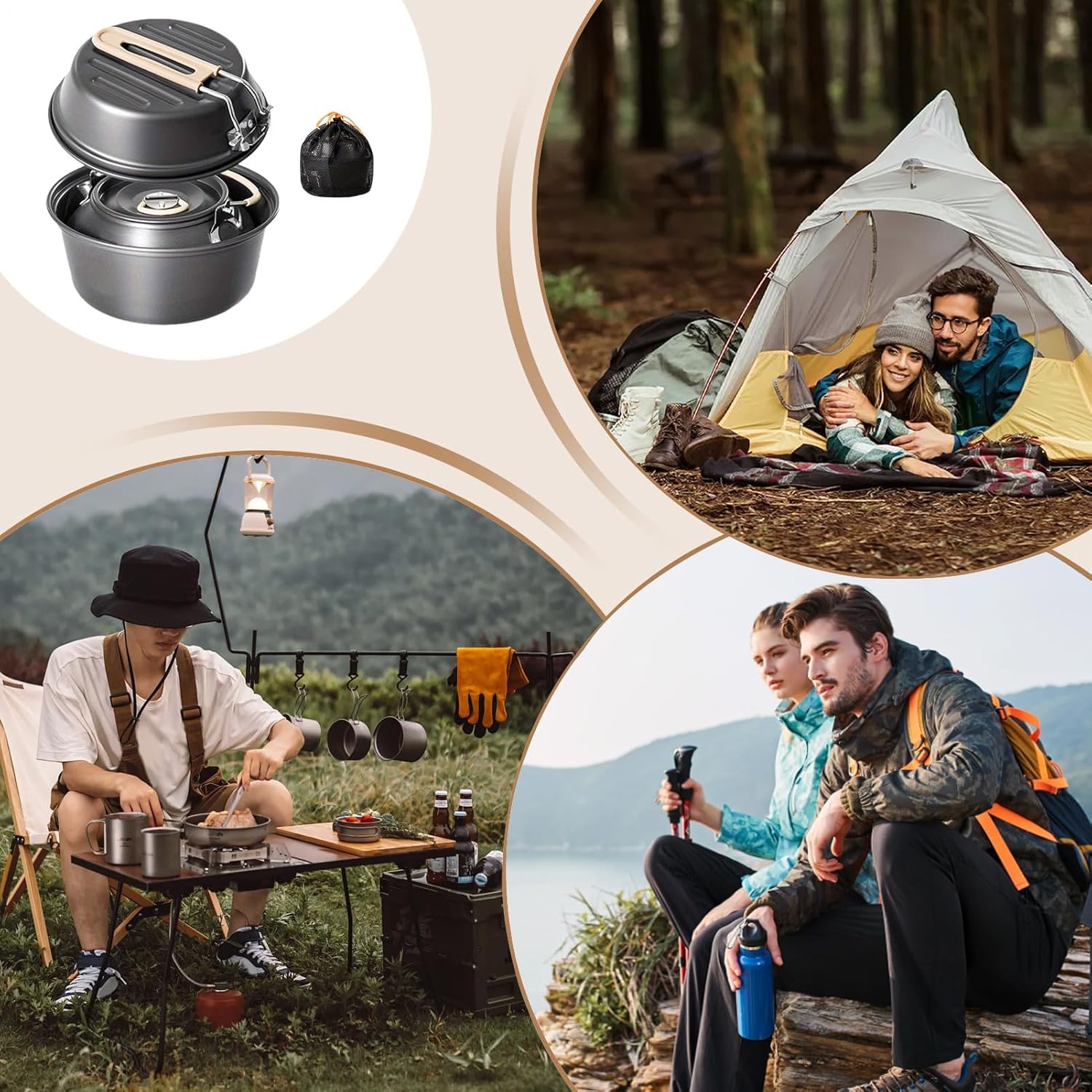 バックパッキングクッキングセット | キャンピングポットとケトルセット | アウトドア用品 フライパンや鍋でキッチン ストゥー ハイ