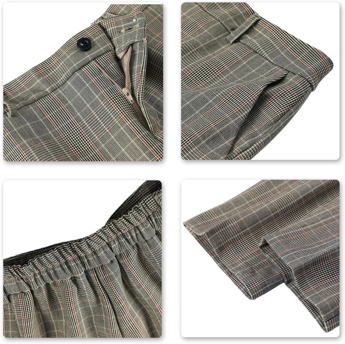 YUNCLOS Women's Vintage 2 Piece Plaid Suit Set 1 Button Stylish Blazer and Pants - Image 7