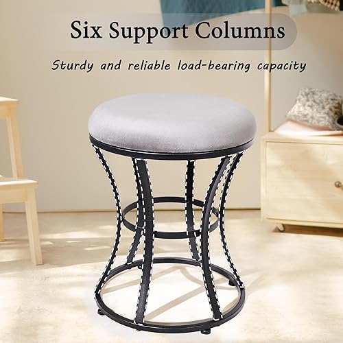 Miniatura 6 de Taburete de tocador, taburetes grises para sala de maquillaje, taburete otomano redondo, reposapiés de terciopelo para baño, dormitorio, muebles de