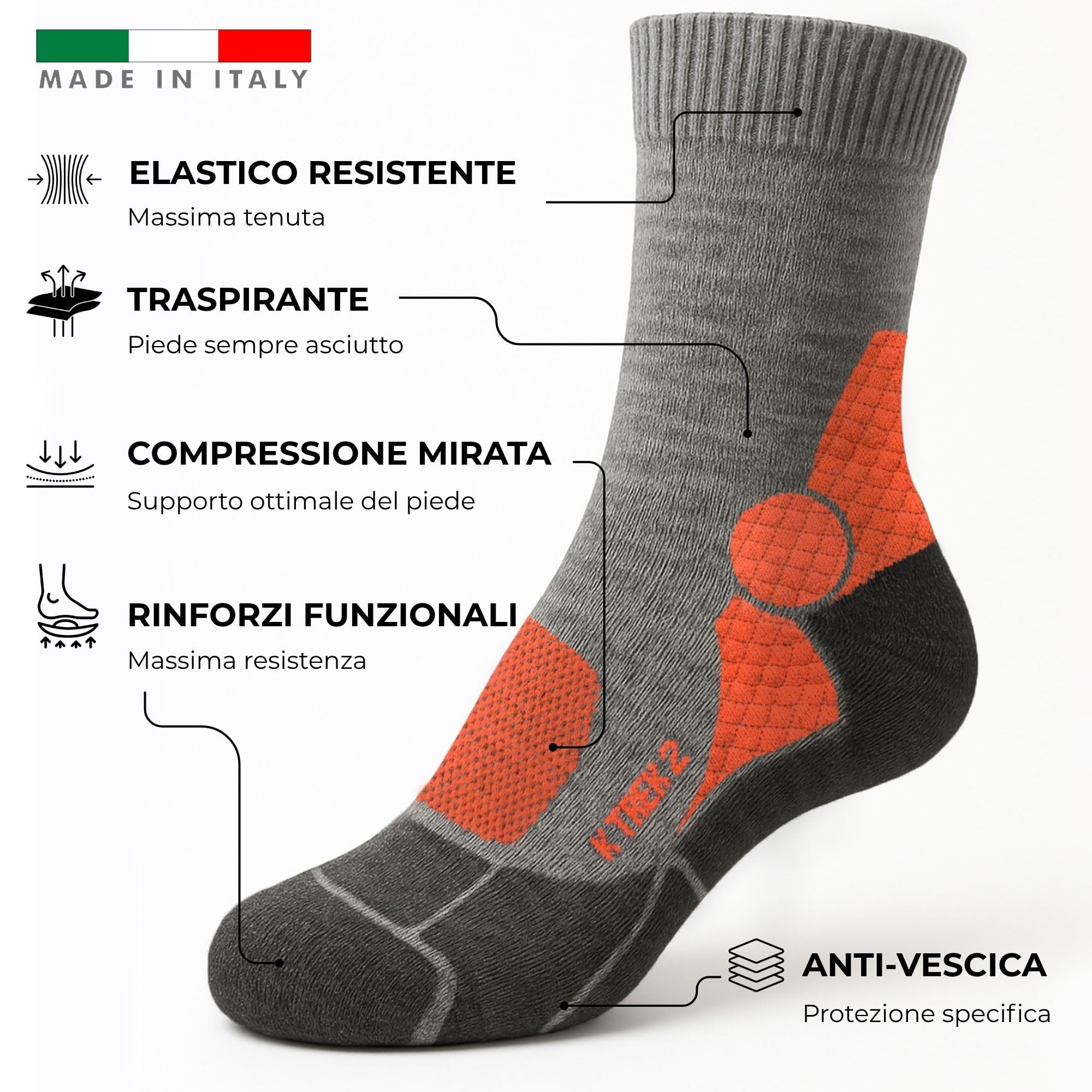 Kaiera - Trek Mid – Calze Tecniche da Trekking in Lana Merino, Comfort 4 Stagioni, Rinforzate e Made in Italy