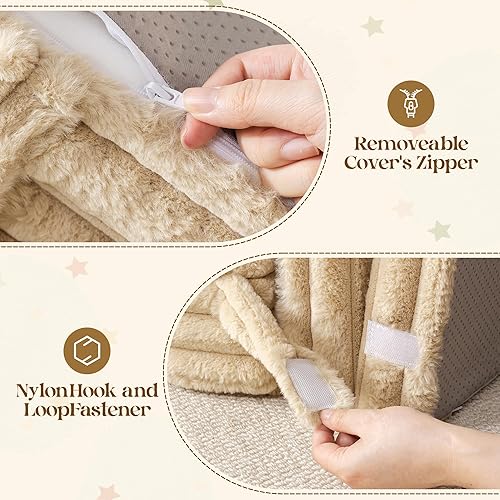 Miniatura 5 de ROBUD Silla para niños pequeños, sofá plegable 2 en 1, sofá convertible a tumbona con felpa de conejo, esponja de alta resistencia y bolsillo de