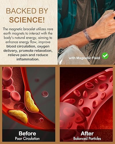 Miniatura 3 de Feraco Pulseras de cobre para hombres, pulsera magnética de cobre puro de 12 veces de fuerza para hombres con imanes de neodimio, brazalete