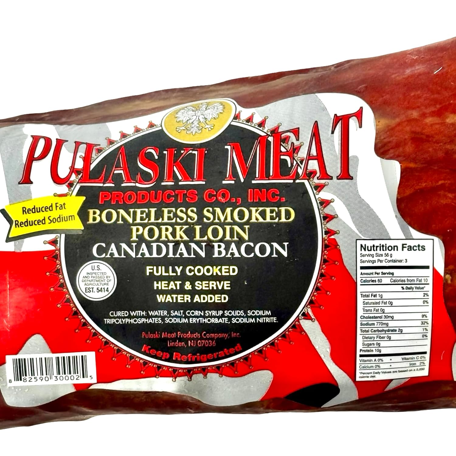 Pulaski Canadian Bacon 4.5 Lb - Fully Cooked, Smoked Pork Bacon - Ideal Lunch Meat - Perfect For Breakfast, Sandwich, Charcuterie Board, Keto-Friendly Deli Meat
