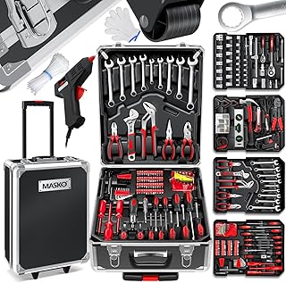 MASKO® Mala de ferramentas com 969 peças | Conjunto de ferramentas em mala de alumínio | Caixa de ferramentas com rodas | Trolley para bricolage | Ferramentas profissionais Preto