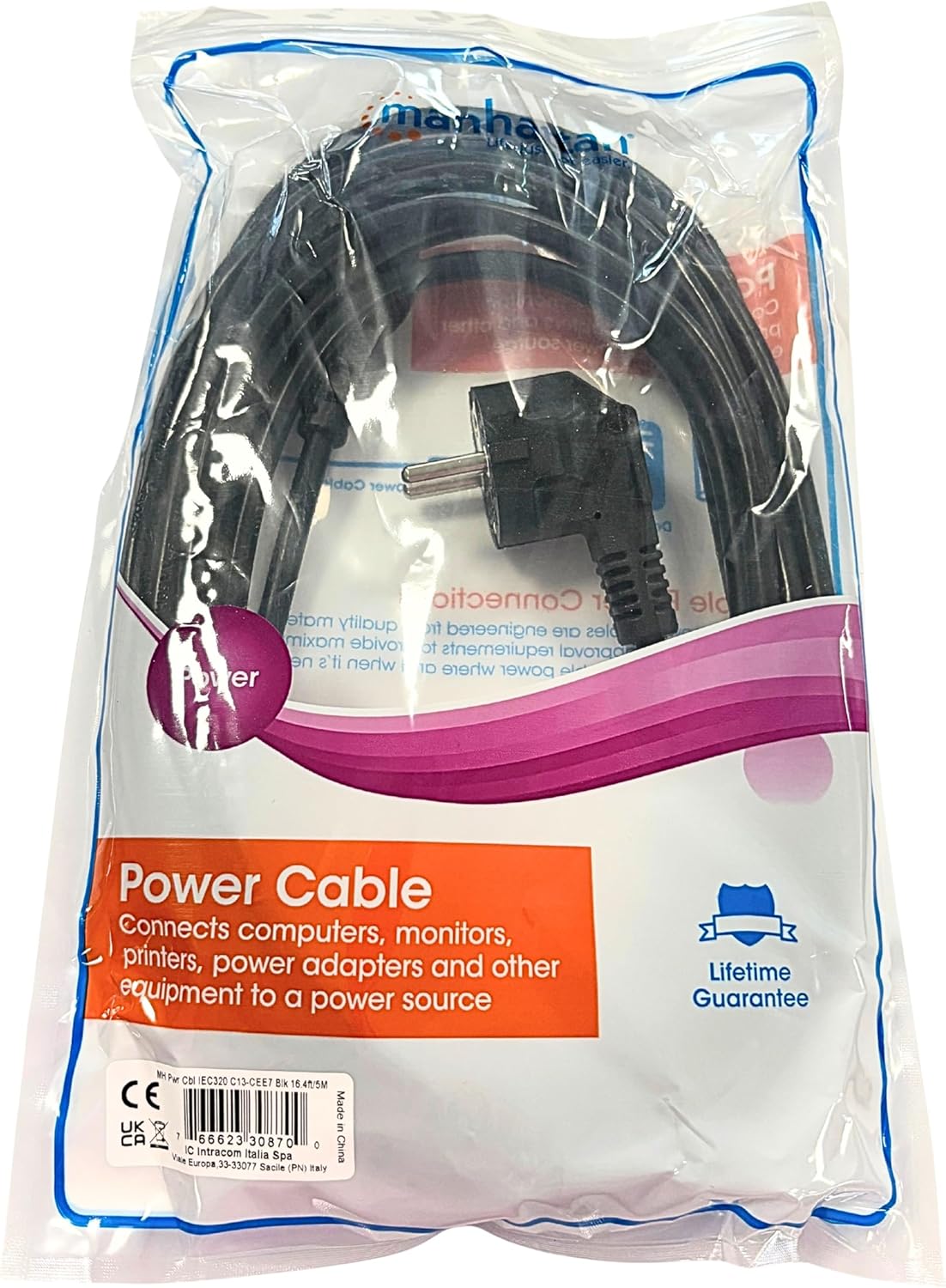 MANHATTAN ICOC 05-NC-D Power Cable C13 to Schuko Angled 5 m