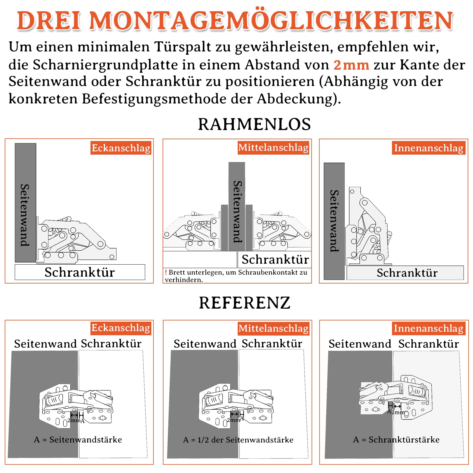 Furniware 4 Stück 90° Softclose Scharniere für Schranktüren, Schrankscharnier, Kein Vorbohren Möbelscharnier, Kleiderschrank Scharnier, Schranktür Küchenschrank mit Dämpfer, für Wohnmobile, Wohnwagen