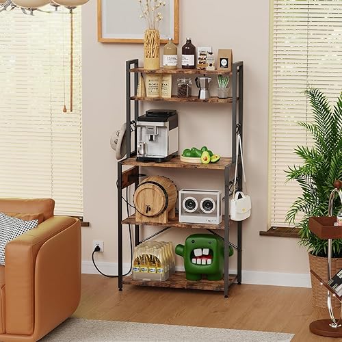 Miniatura 7 de Luckyeestar Estante de cocina para panadería con toma de corriente, estante de cocina multiuso de 5 niveles de metal de 25.2 pulgadas, estante