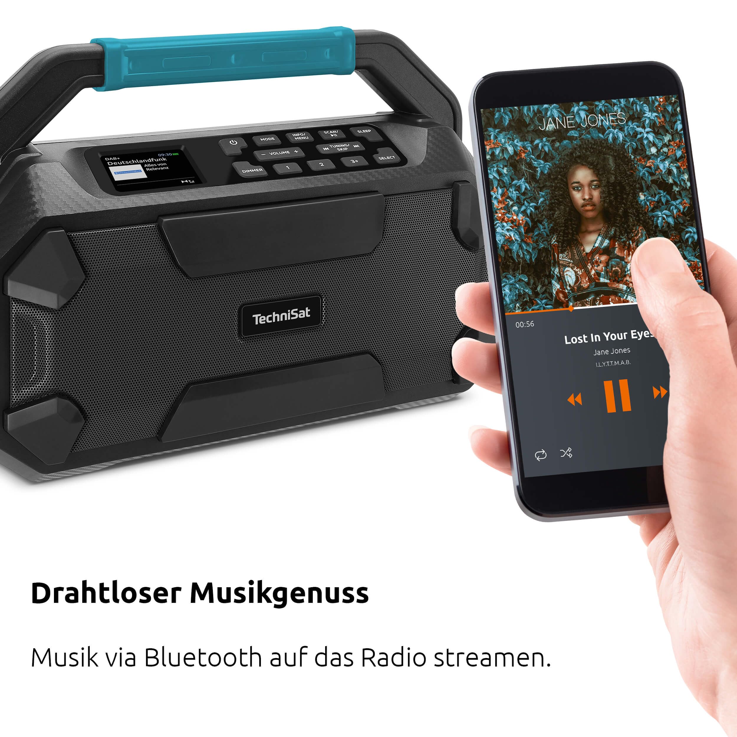 TechniSat Viola 231 OD – Makita Akku kompatibles Baustellenradio (DAB+, UKW, AUX in, Bluetooth, IPX4 Spritzwassergeschützt, 2 x 15 W Stereo Lautsprecher)