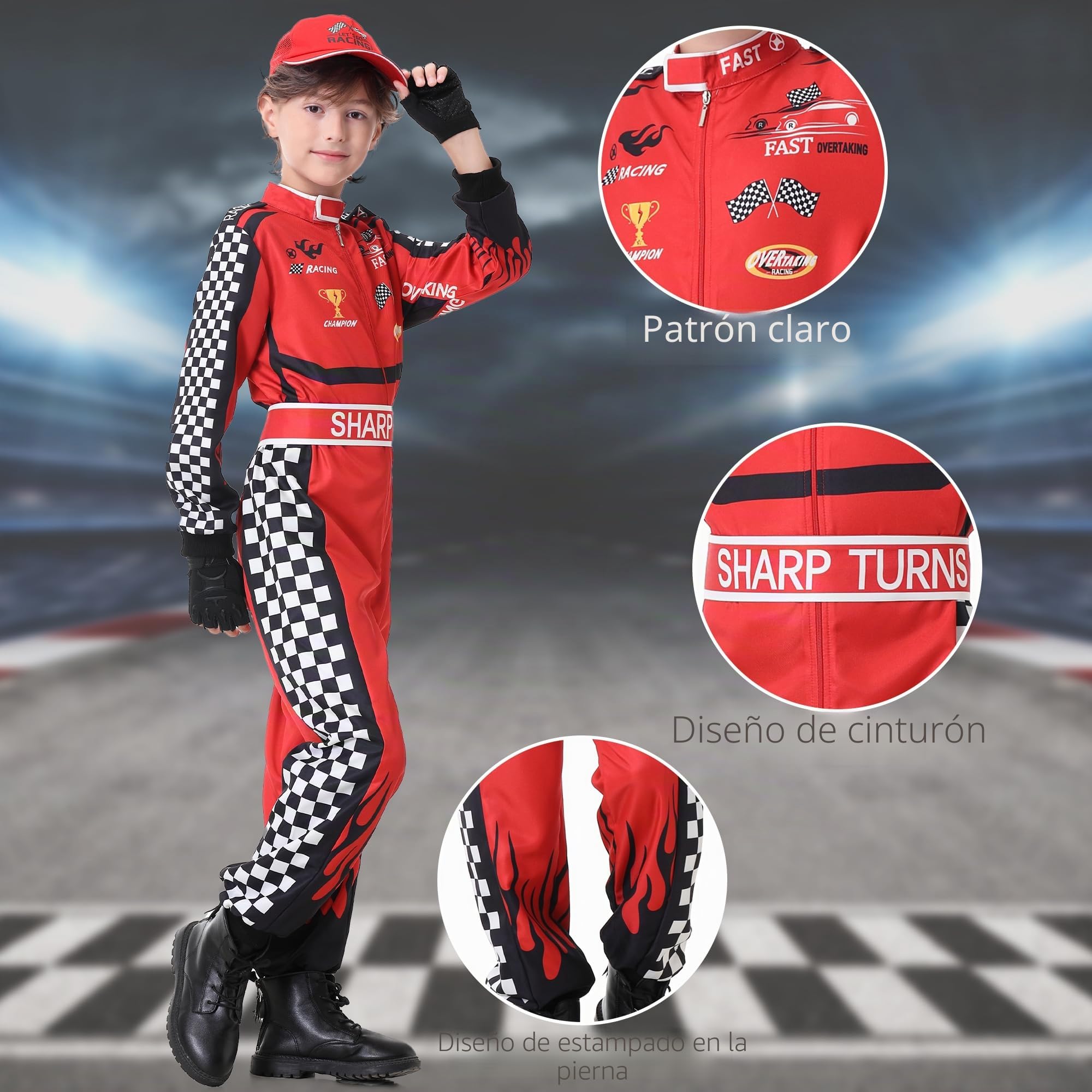 Disfraz de Piloto de Coche, Ropa para Pilotos de Carreras, Dress Up con Guantes Gafas de Sol Gorro