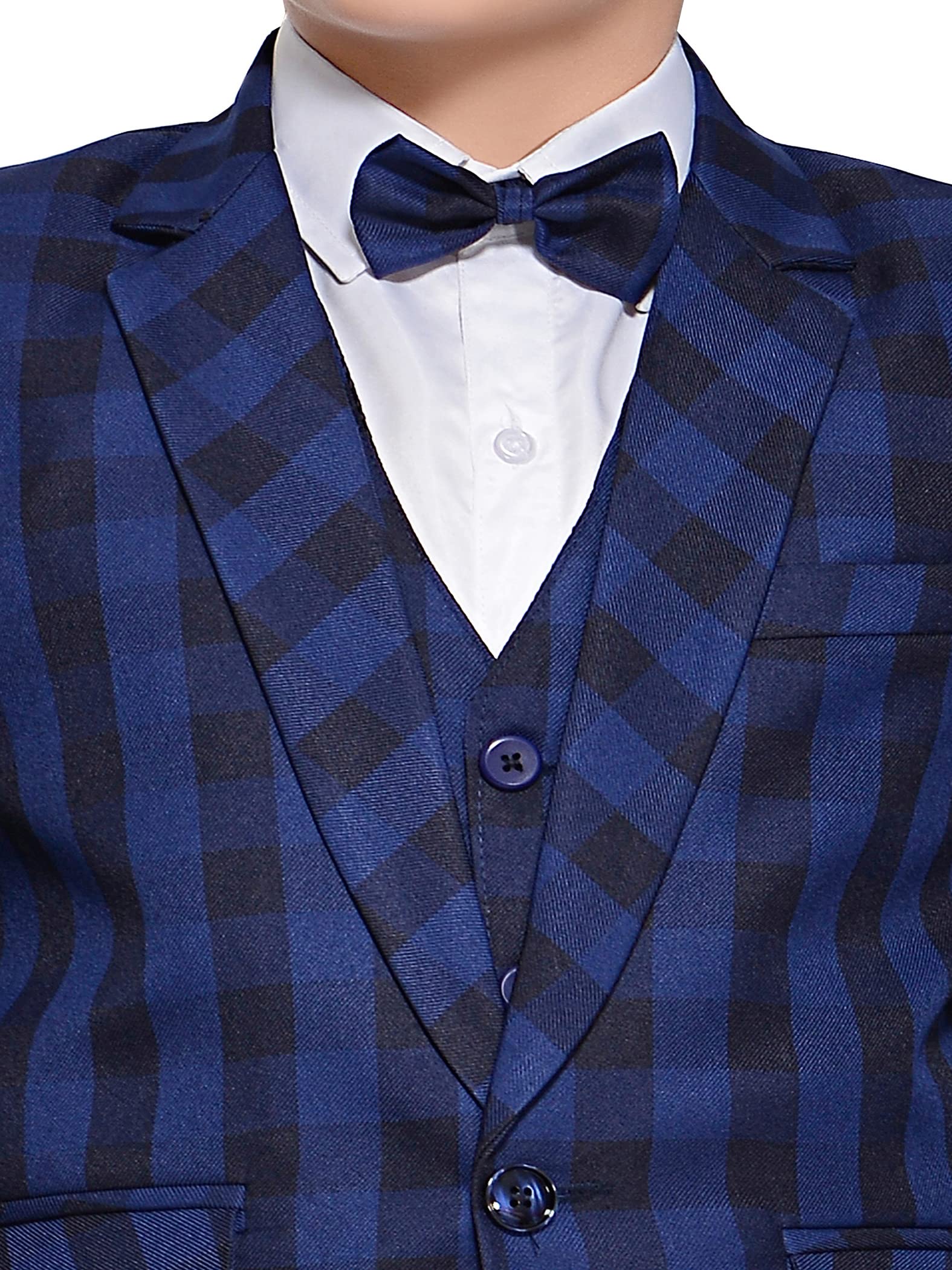 Jeetethnics Boys Navy Blue Checked Coat Suit Set with Waistcoat Shirt and Trousers (9087D) 2