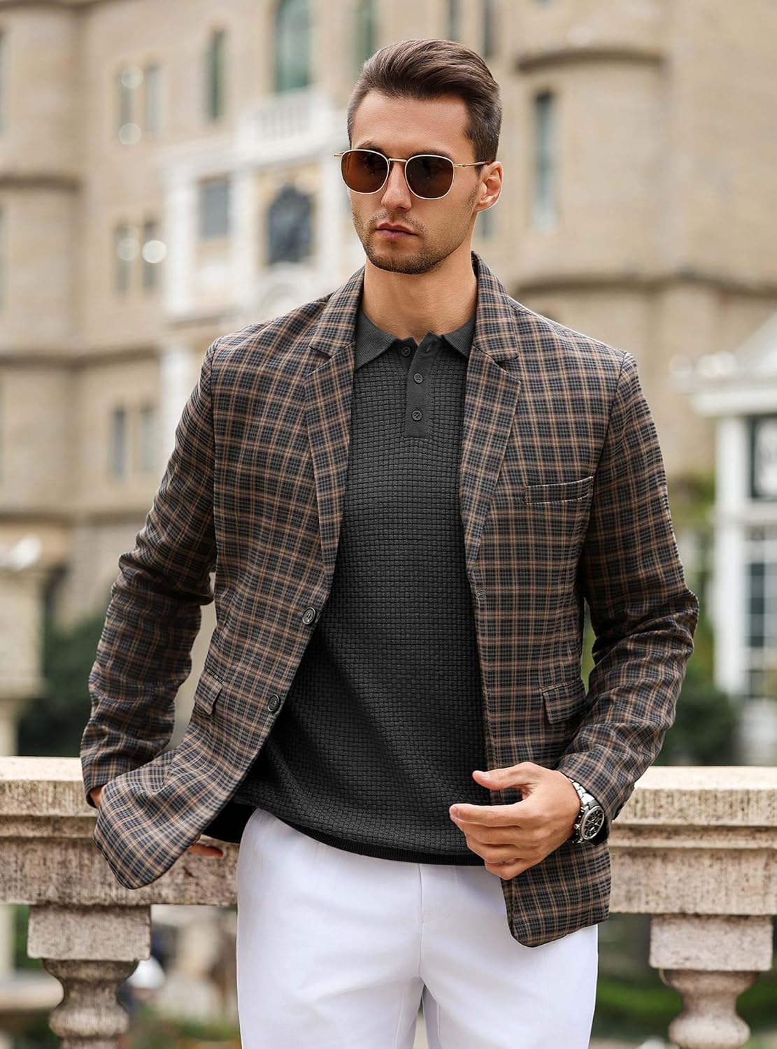 Zaitun Mens Knit Polo Sweater Long Sleeve Lightweight Collared Pullover Casual Sweaters Khaki - Image 2