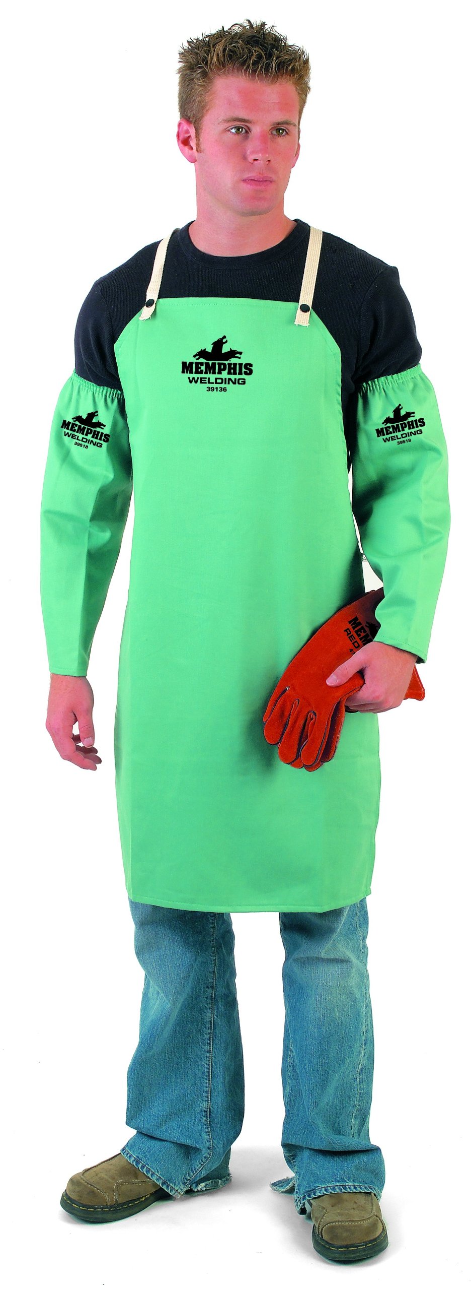 MCR Safety 39136 36-Inch Flame Resistant Cotton Fabric Welding Bib Apron, Green, 1-Pair
