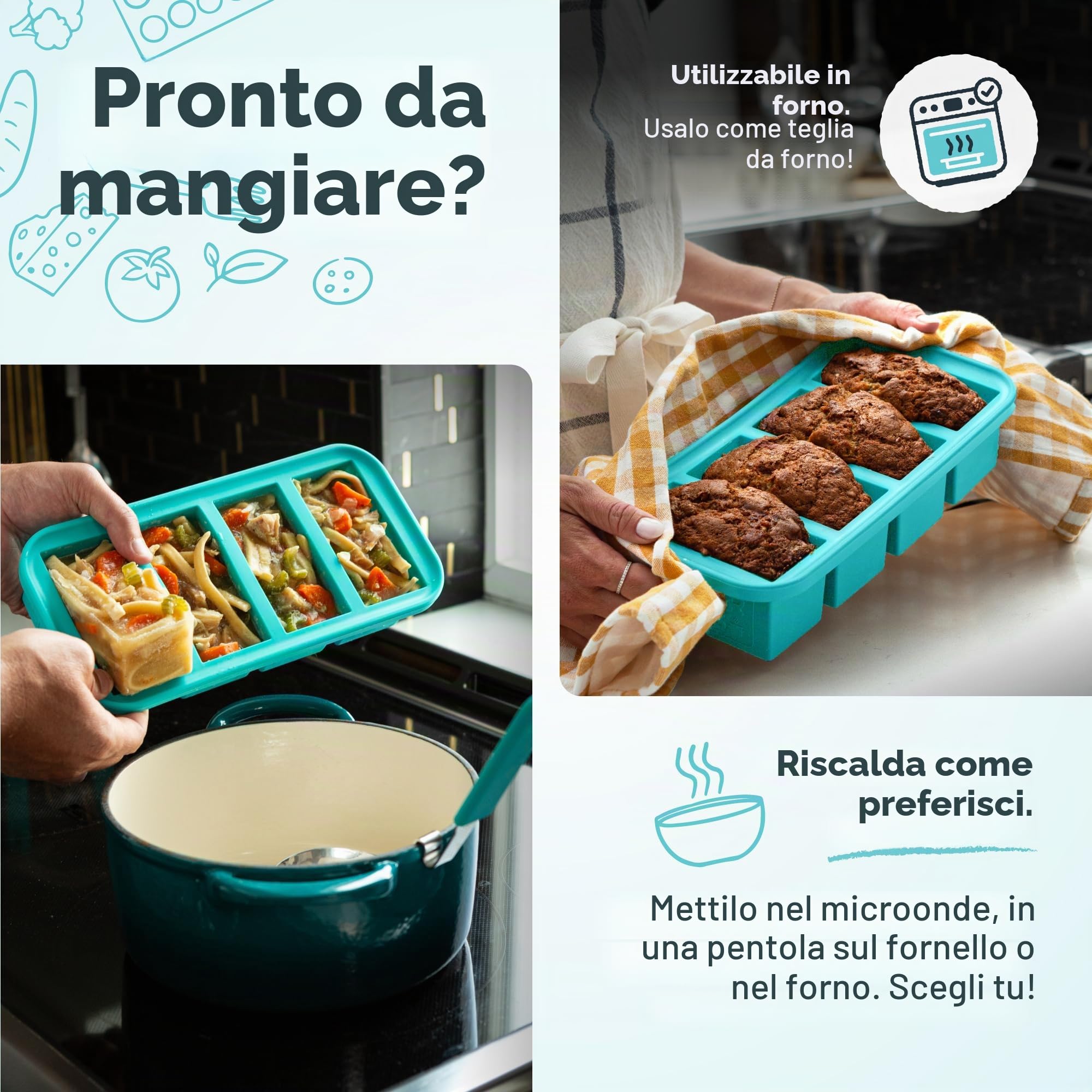 Souper Cubes Vassoio in silicone per congelatore da 1/2 tazza con coperchio, contenitore facile per preparare i pasti e soluzione di conservazione della cucina, stampo in silicone per zuppe e alimenti